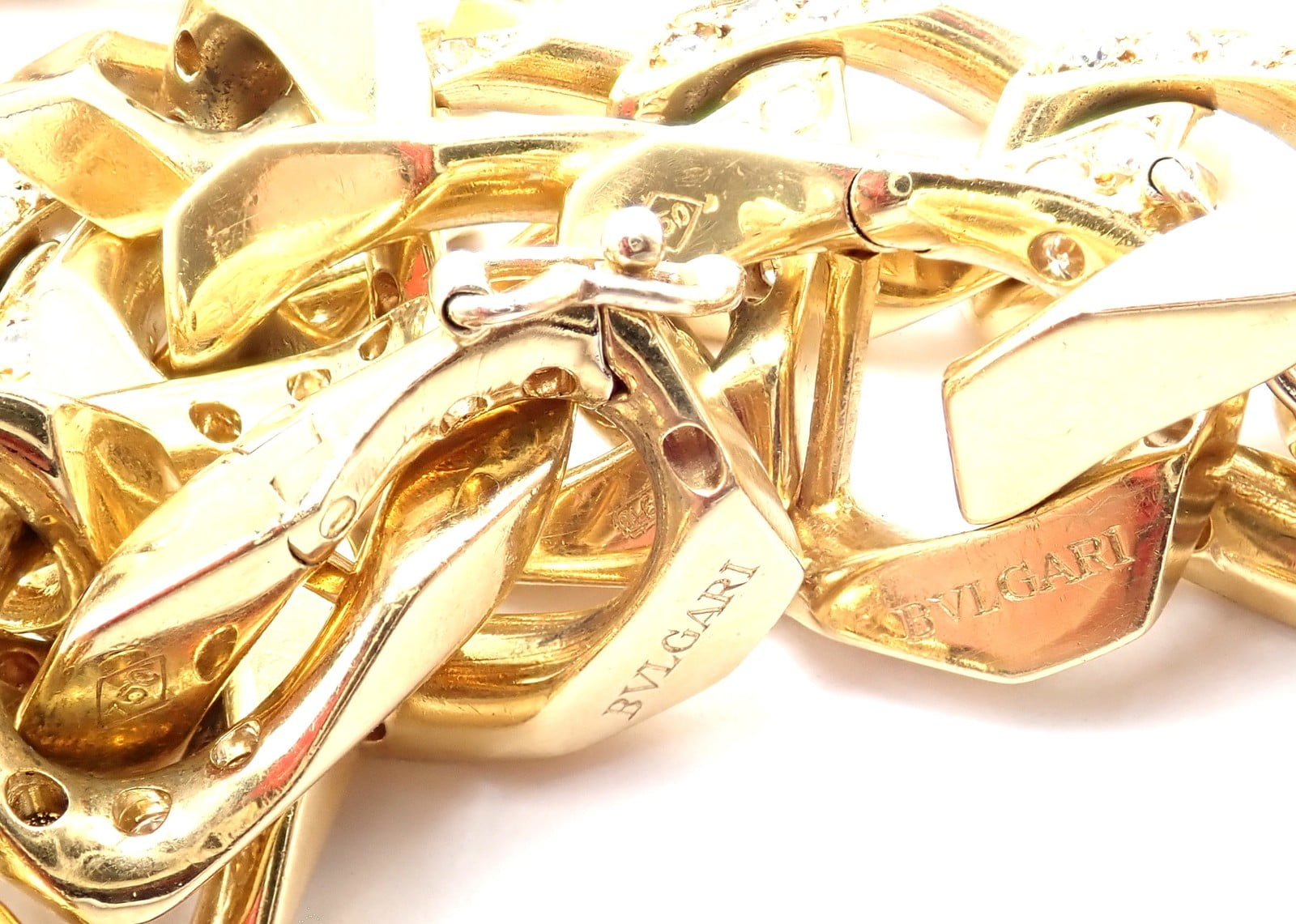 Authentic! Bvlgari Bulgari 18k Yellow Gold Diamond Two Link Bracelets Necklace | Fortrove