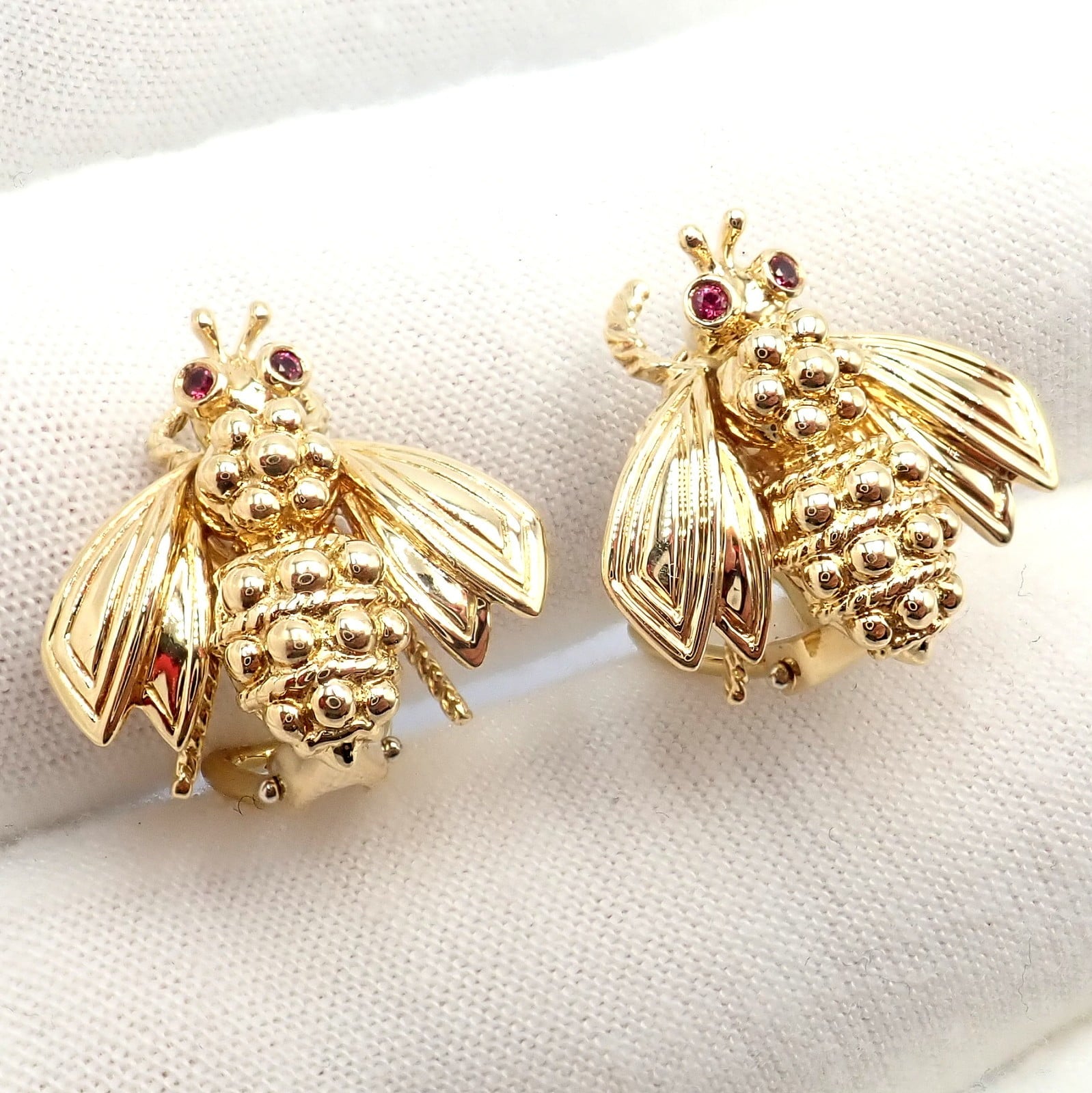 Tiffany & Co. Jewelry & Watches:Fine Jewelry:Earrings Rare! Vintage Tiffany & Co 18k Yellow Gold Ruby Bee Insect Earrings