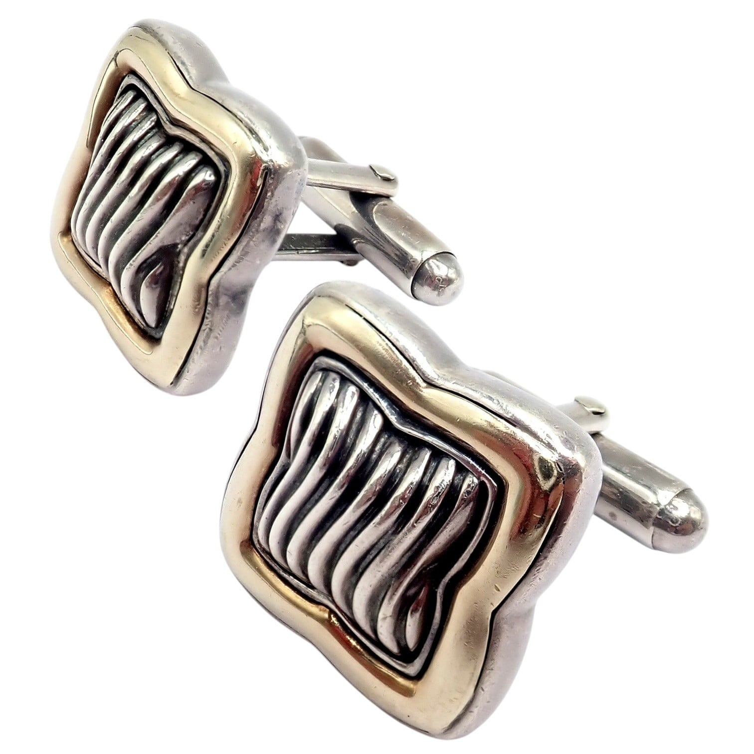 David Yurman Jewelry & Watches:Men's Jewelry:Cufflinks Authentic! David Yurman DY Silver 18k Yellow Gold Large Quatrefoil Cufflinks