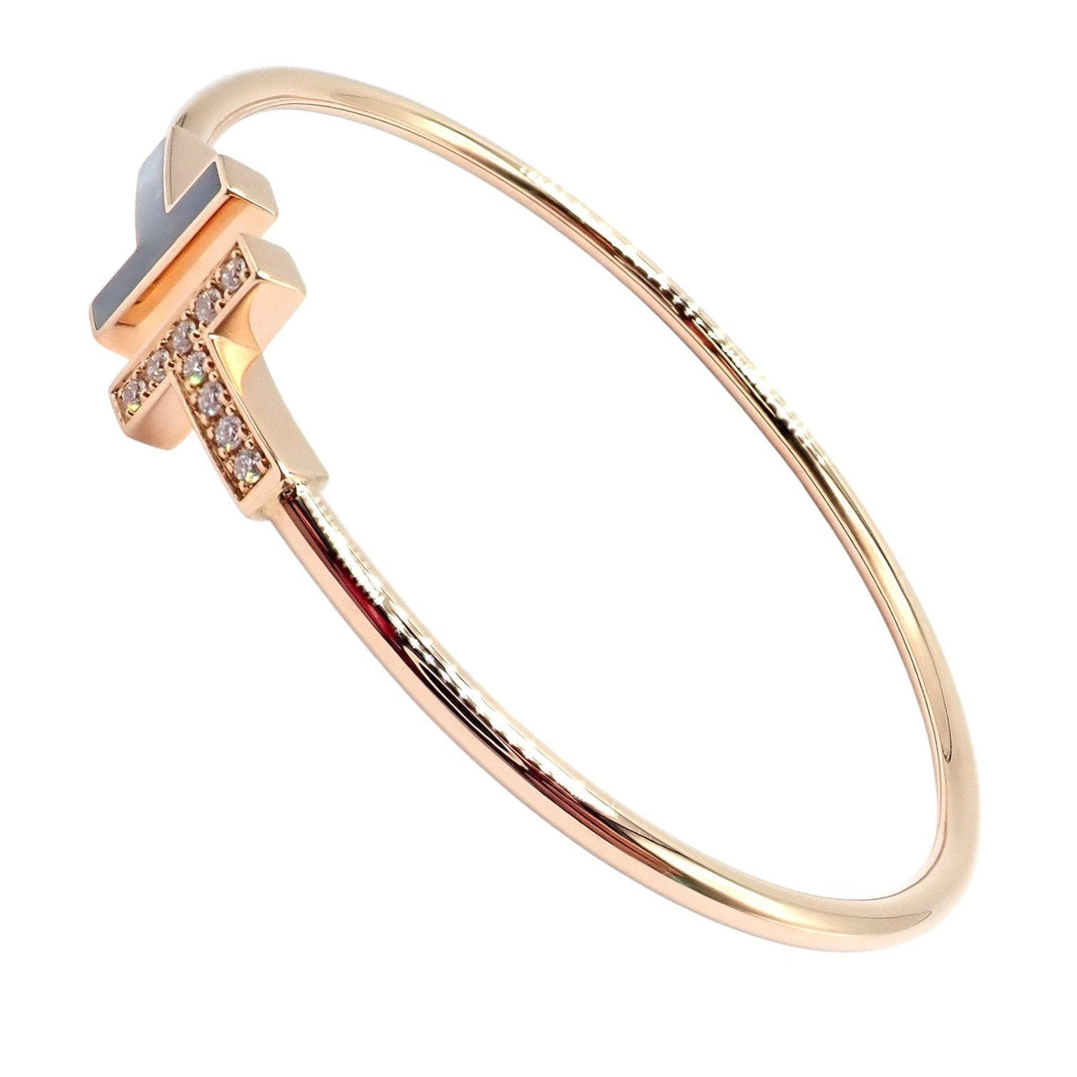 Tiffany & Co. Jewelry & Watches:Fine Jewelry:Bracelets & Charms Authentic! Tiffany & Co 18k Rose Gold Diamond T Wire Mother of Pearl Bracelet