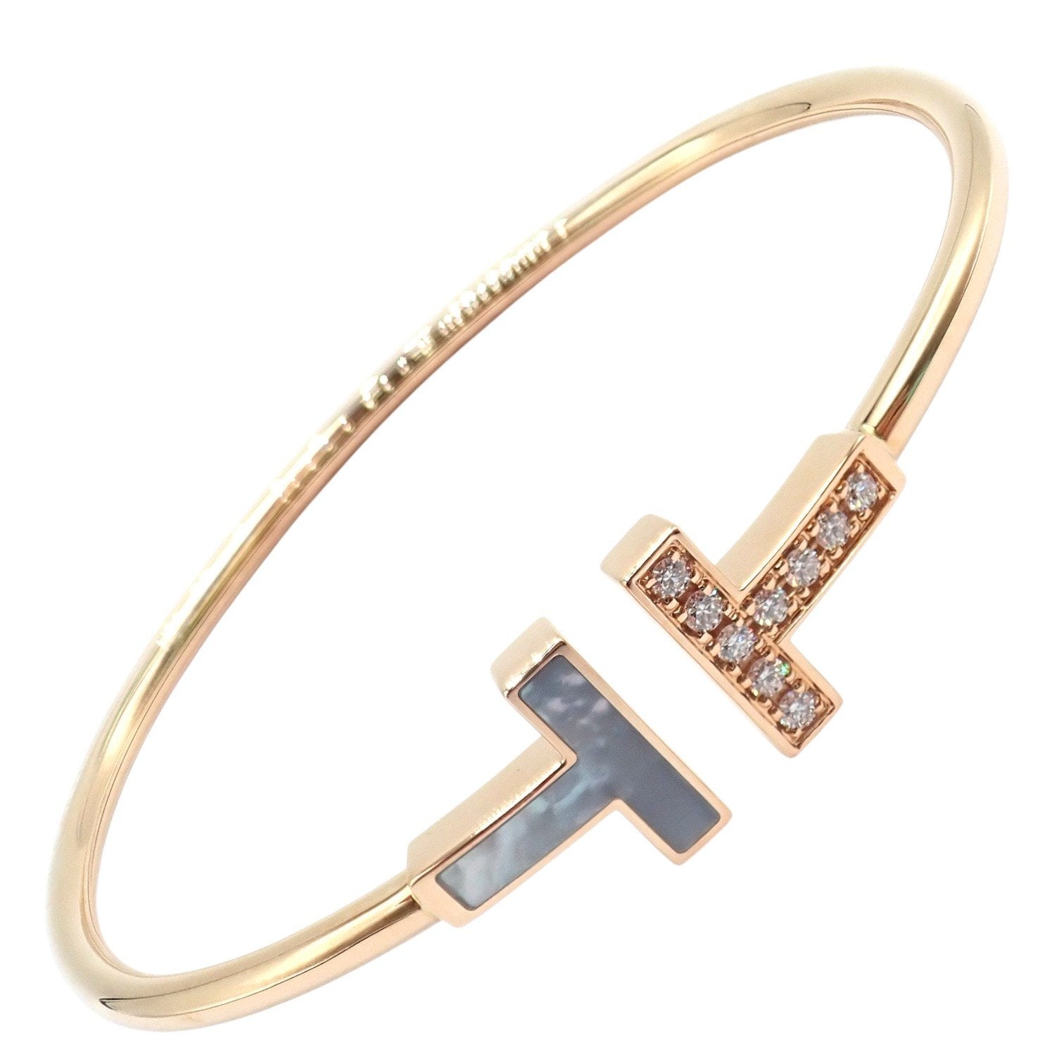 Tiffany & Co. Jewelry & Watches:Fine Jewelry:Bracelets & Charms Authentic! Tiffany & Co 18k Rose Gold Diamond T Wire Mother of Pearl Bracelet
