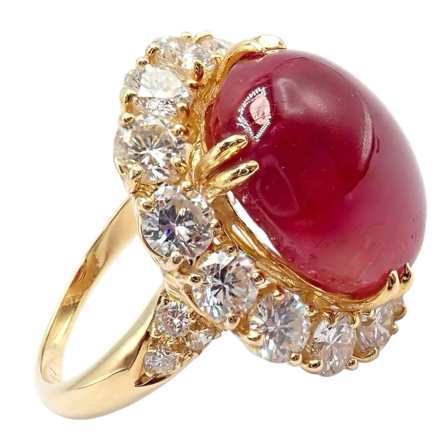 Van Cleef & Arpels Jewelry & Watches:Fine Jewelry:Rings Van Cleef & Arpels 18k Gold Large Cabochon Burmese No Heat Ruby Diamond Ring GIA