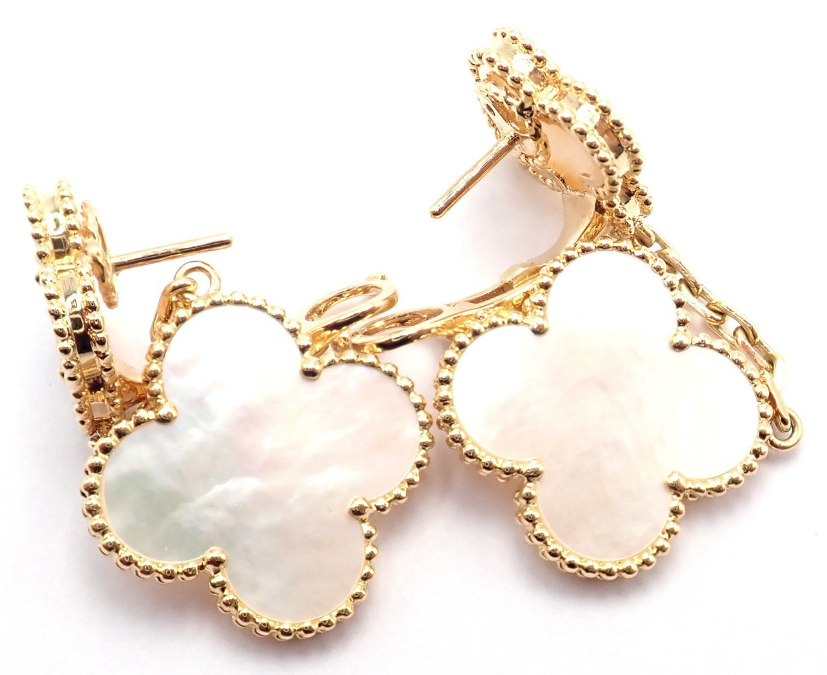 Van Cleef & Arpels Jewelry & Watches:Fine Jewelry:Earrings Van Cleef & Arpels 18k Yellow Gold Magic Alhambra Mother Of Pearl Earrings Paper