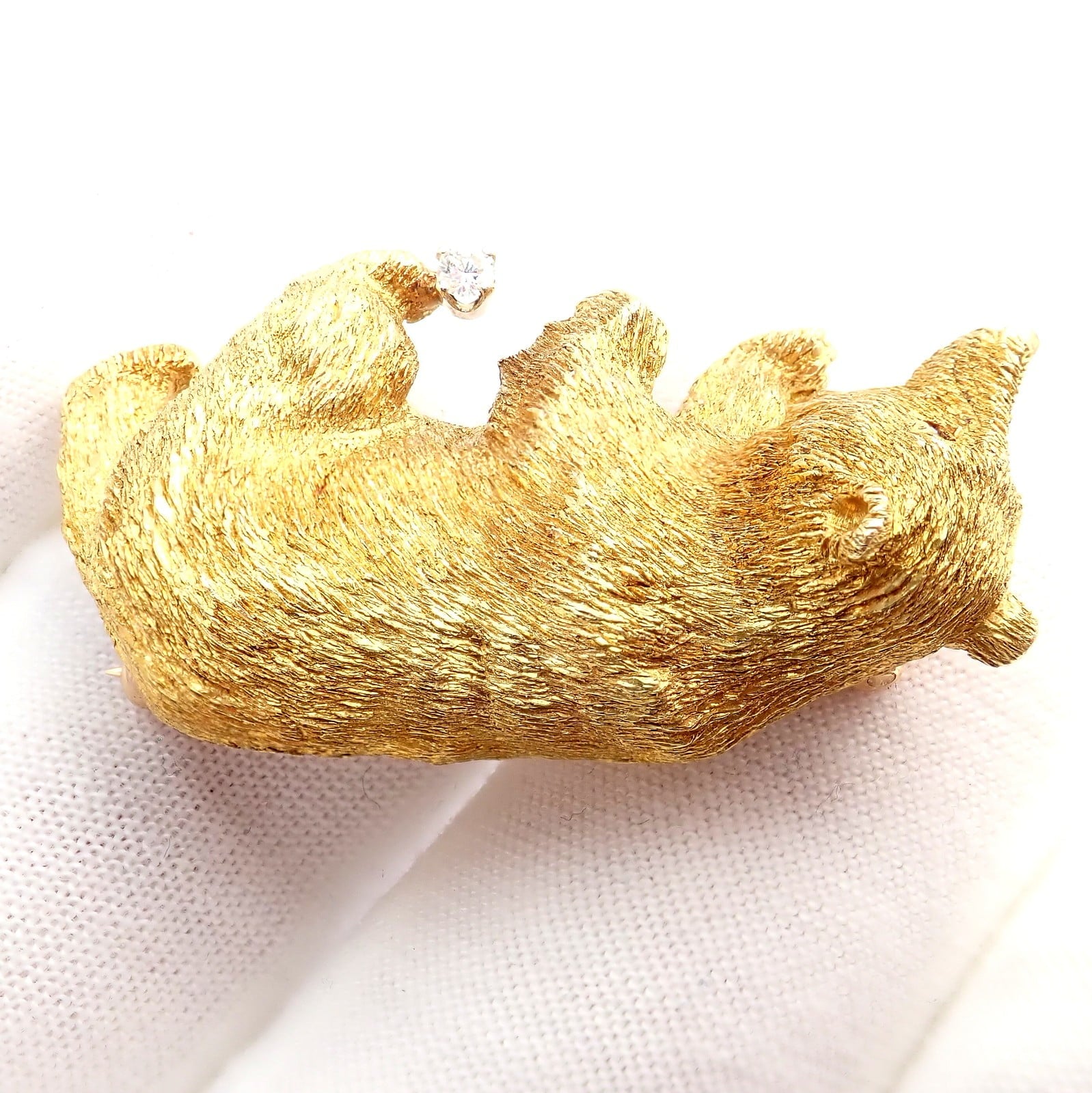 Vintage! Tiffany & Co. 18k Yellow Gold Diamond Ruby Bear Stock Market Pin Brooch | Fortrove