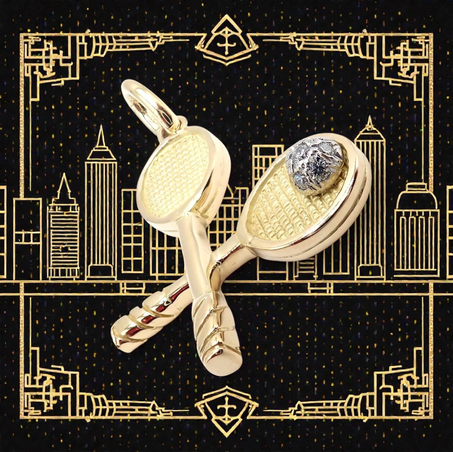 Rare Vintage Tiffany & Co. 18k Yellow + White Gold Tennis Rackets Diamond Charm | Fortrove