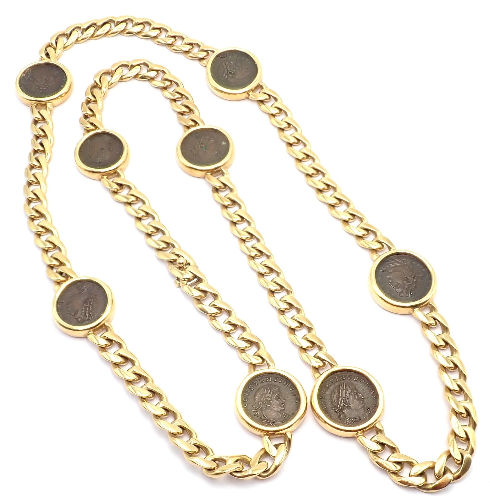 Bvlgari Jewelry & Watches:Fine Jewelry:Necklaces & Pendants Bvlgari Bulgari 18k Yellow Gold Antique 8 Coin Monete 32" Long Link Necklace