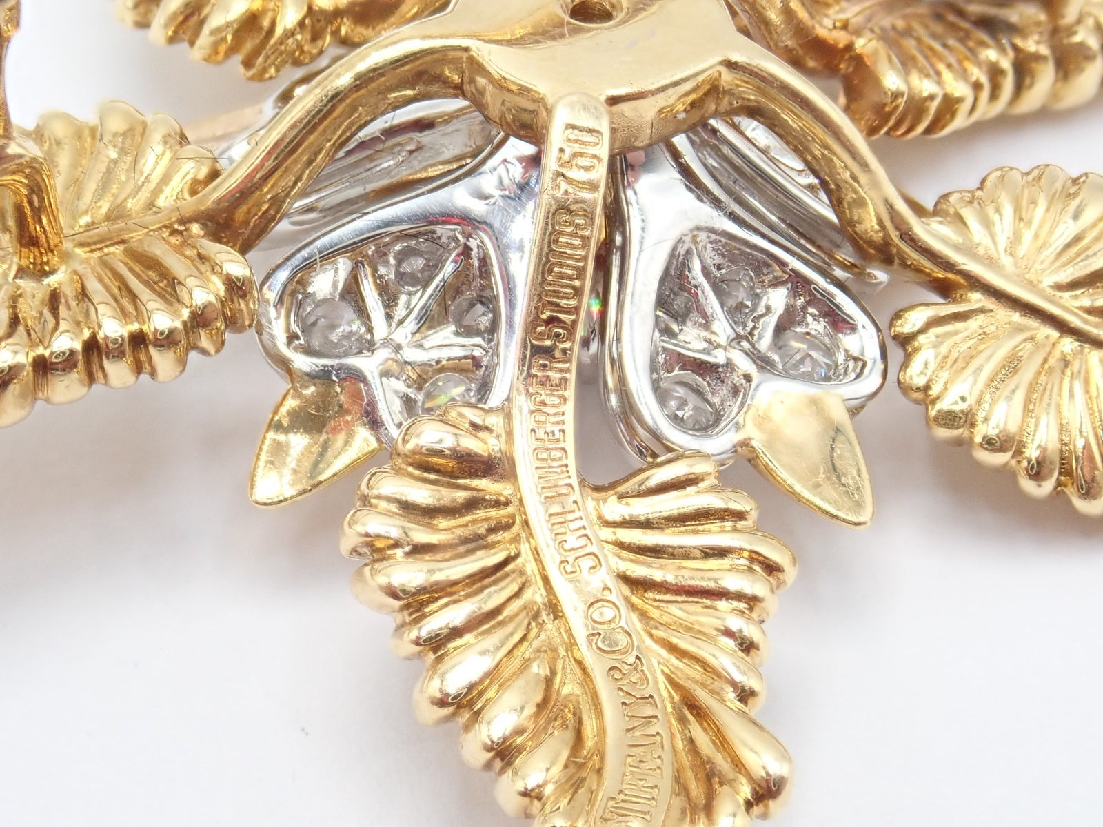 Tiffany & Co Schlumberger 18k Yellow Gold Platinum Diamond 5 Leaf Pin Brooch | Fortrove
