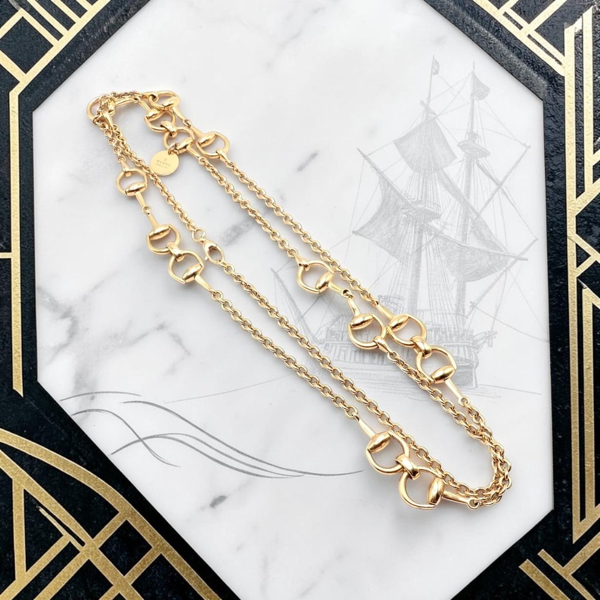 Gucci Jewelry & Watches:Fine Jewelry:Necklaces & Pendants Authentic! Gucci Equestrian 18k Yellow Gold 36" Long Horsebit Link Necklace