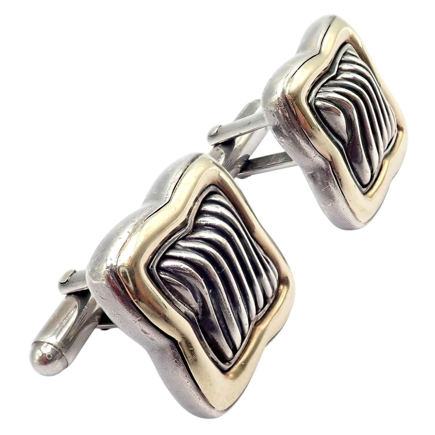 David Yurman Jewelry & Watches:Men's Jewelry:Cufflinks Authentic! David Yurman DY Silver 18k Yellow Gold Large Quatrefoil Cufflinks