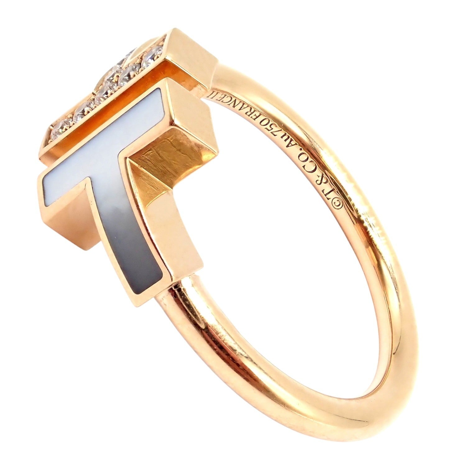 Tiffany & Co. Jewelry & Watches:Fine Jewelry:Rings Authentic Tiffany & Co. 18k Yellow Gold Diamond Mother of Pearl T Wire Ring sz 6