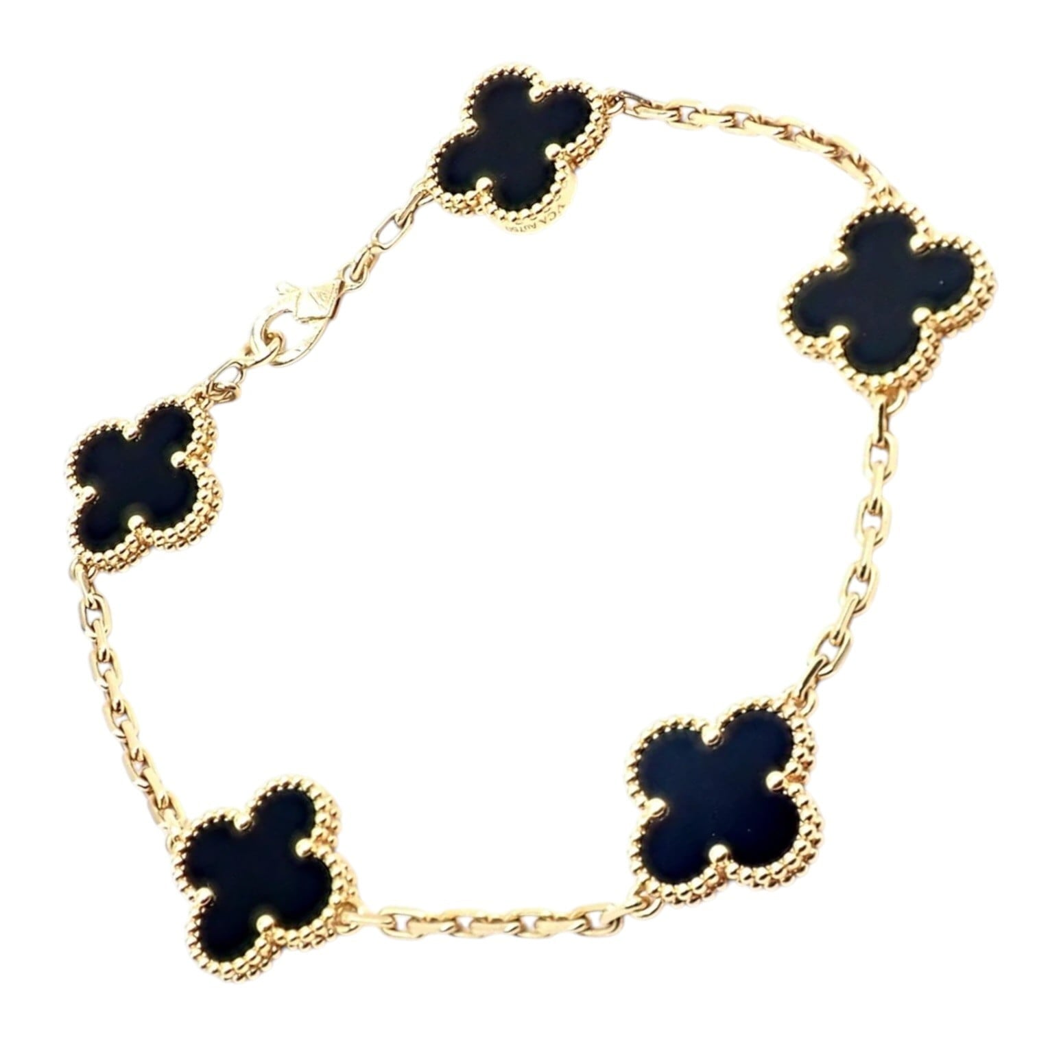 Van Cleef & Arpels Jewelry & Watches:Fine Jewelry:Bracelets & Charms Authentic! Van Cleef & Arpels 18k Yellow Gold 5 Motif Onyx Alhambra Bracelet