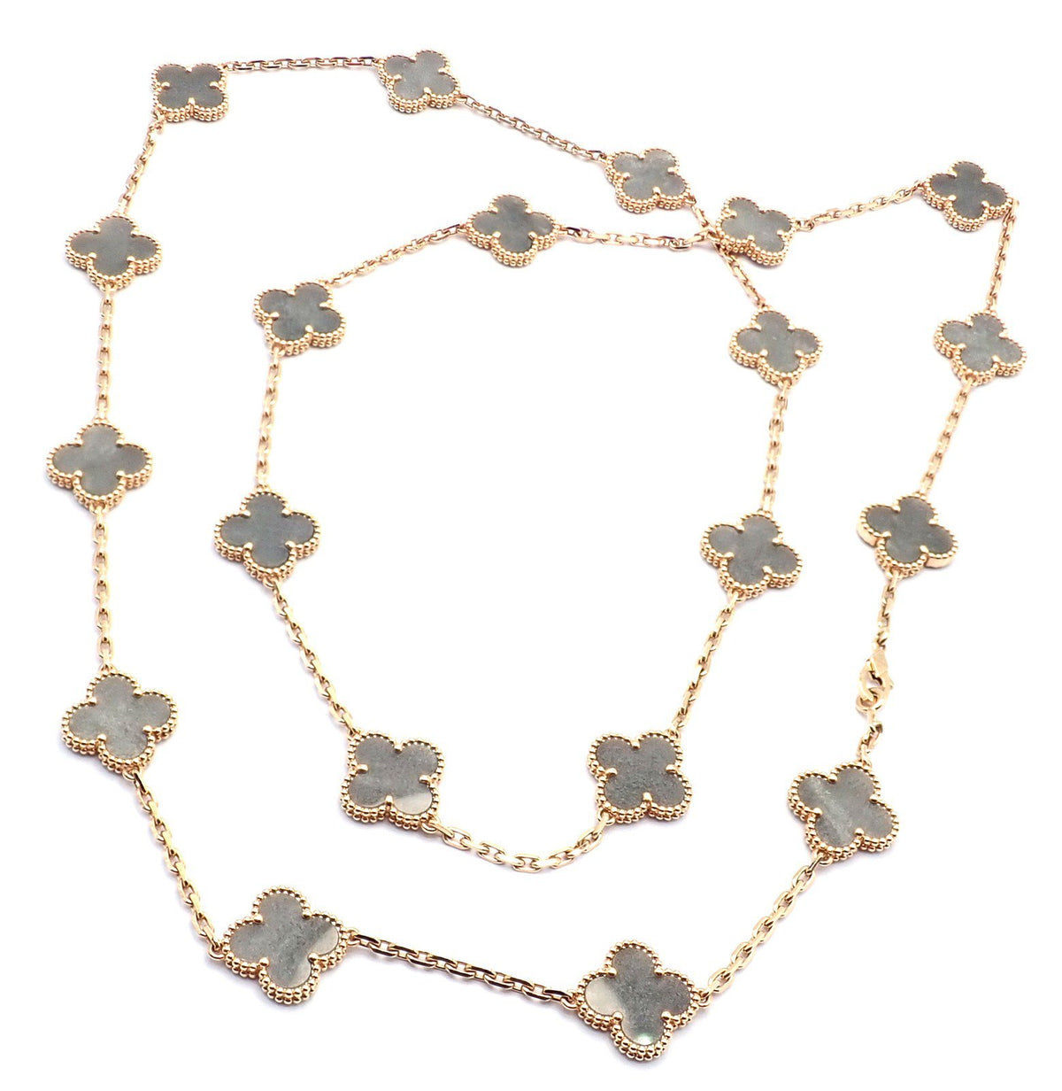 Van Cleef & Arpels Jewelry & Watches:Fine Jewelry:Necklaces & Pendants Van Cleef & Arpels 18k Rose Gold 20 Motif Alhambra Obsidian Necklace Cert.