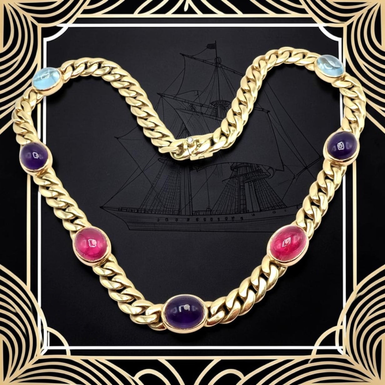 Bvlgari Jewelry & Watches:Fine Jewelry:Necklaces & Pendants Rare! Vintage Bvlgari Bulgari 18k Yellow Gold Color Stone Link Necklace