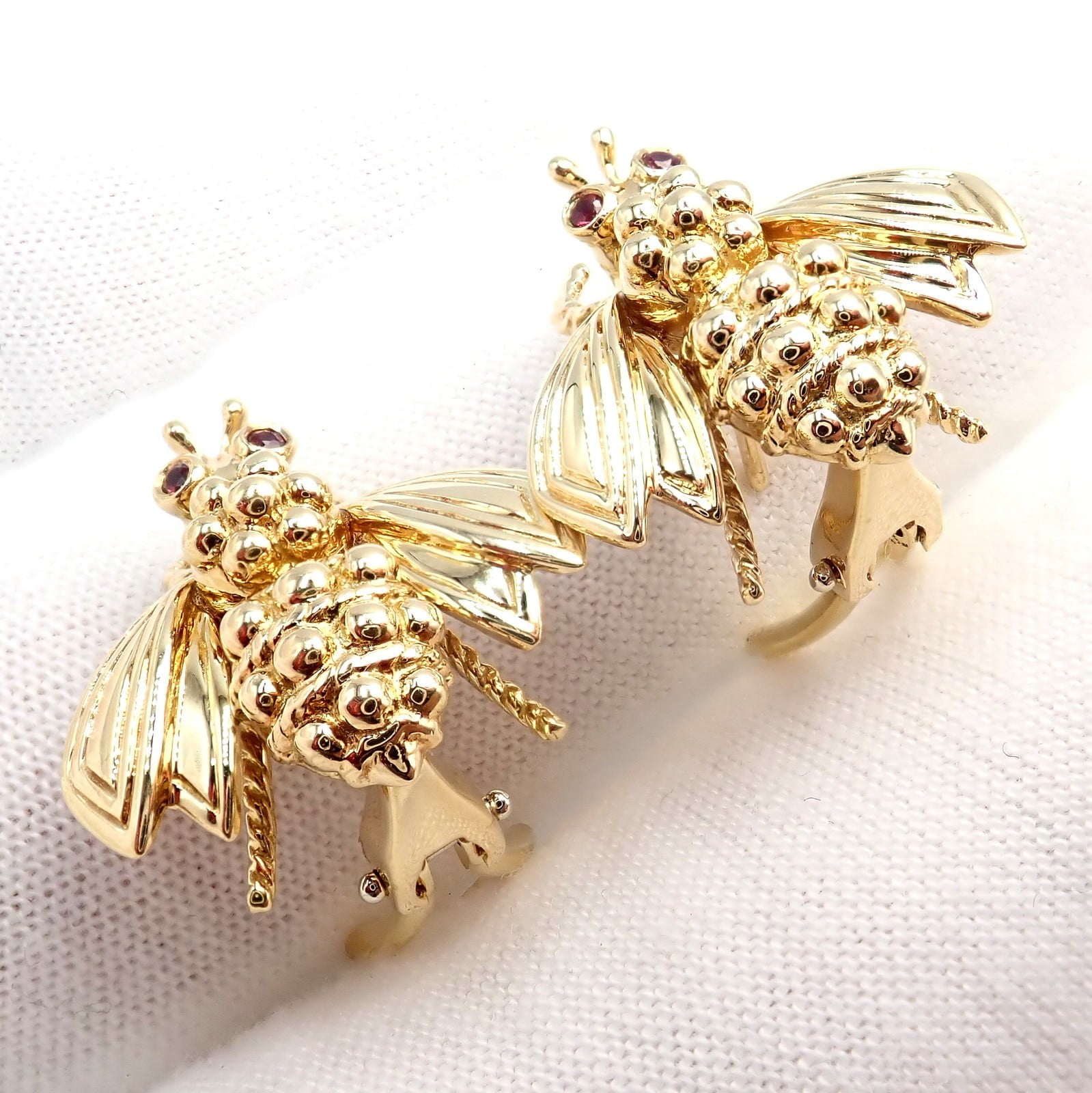 Tiffany & Co. Jewelry & Watches:Fine Jewelry:Earrings Rare! Vintage Tiffany & Co 18k Yellow Gold Ruby Bee Insect Earrings