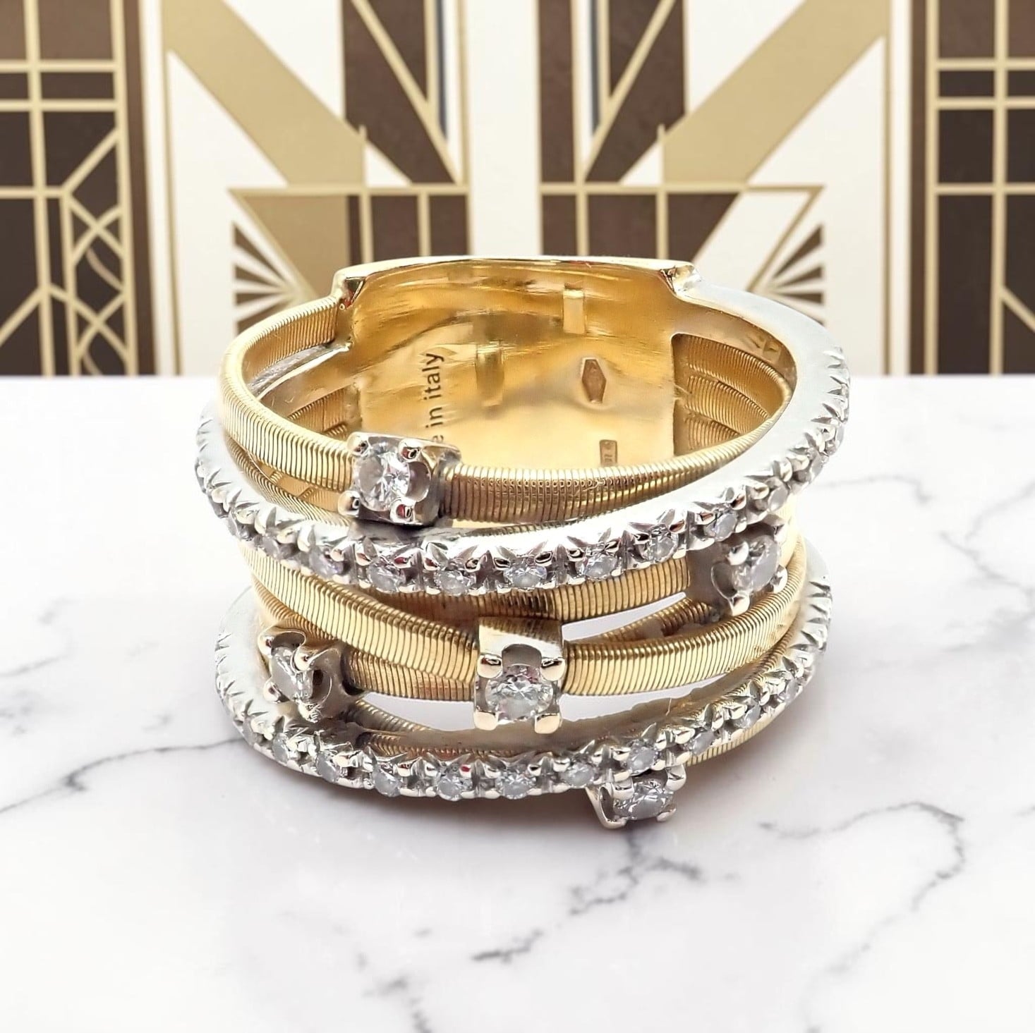 Marco Bicego Jewelry & Watches:Fine Jewelry:Rings Authentic! Marco Bicego 18k Yellow White Gold Diamond 7 Row Goa Ring sz 6.5