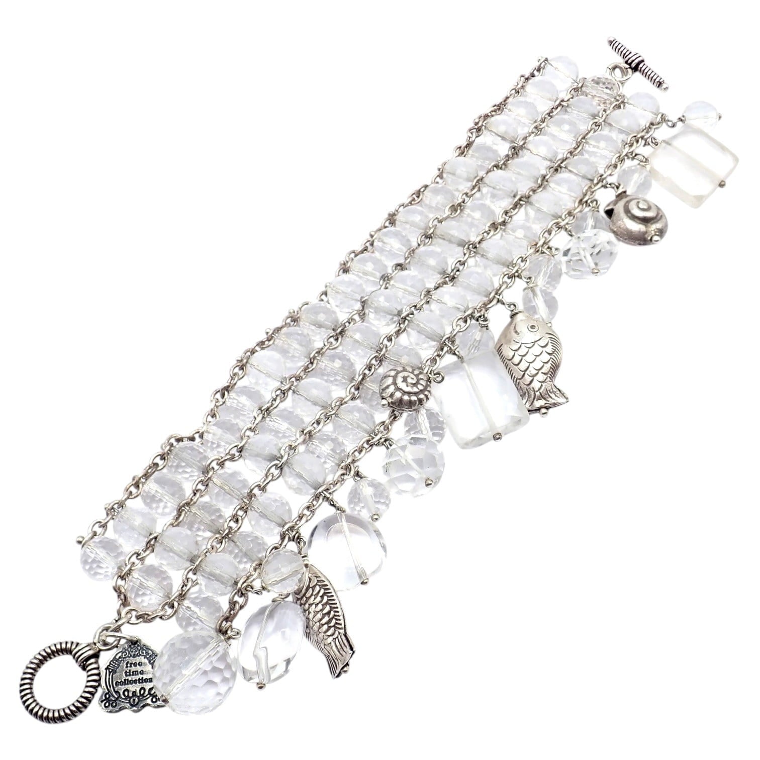 Buccellati Jewelry & Watches:Fine Jewelry:Bracelets & Charms Vintage Mario Buccellati Free Time Silver Quartz 3 Row Bead Fish Toggle Bracelet