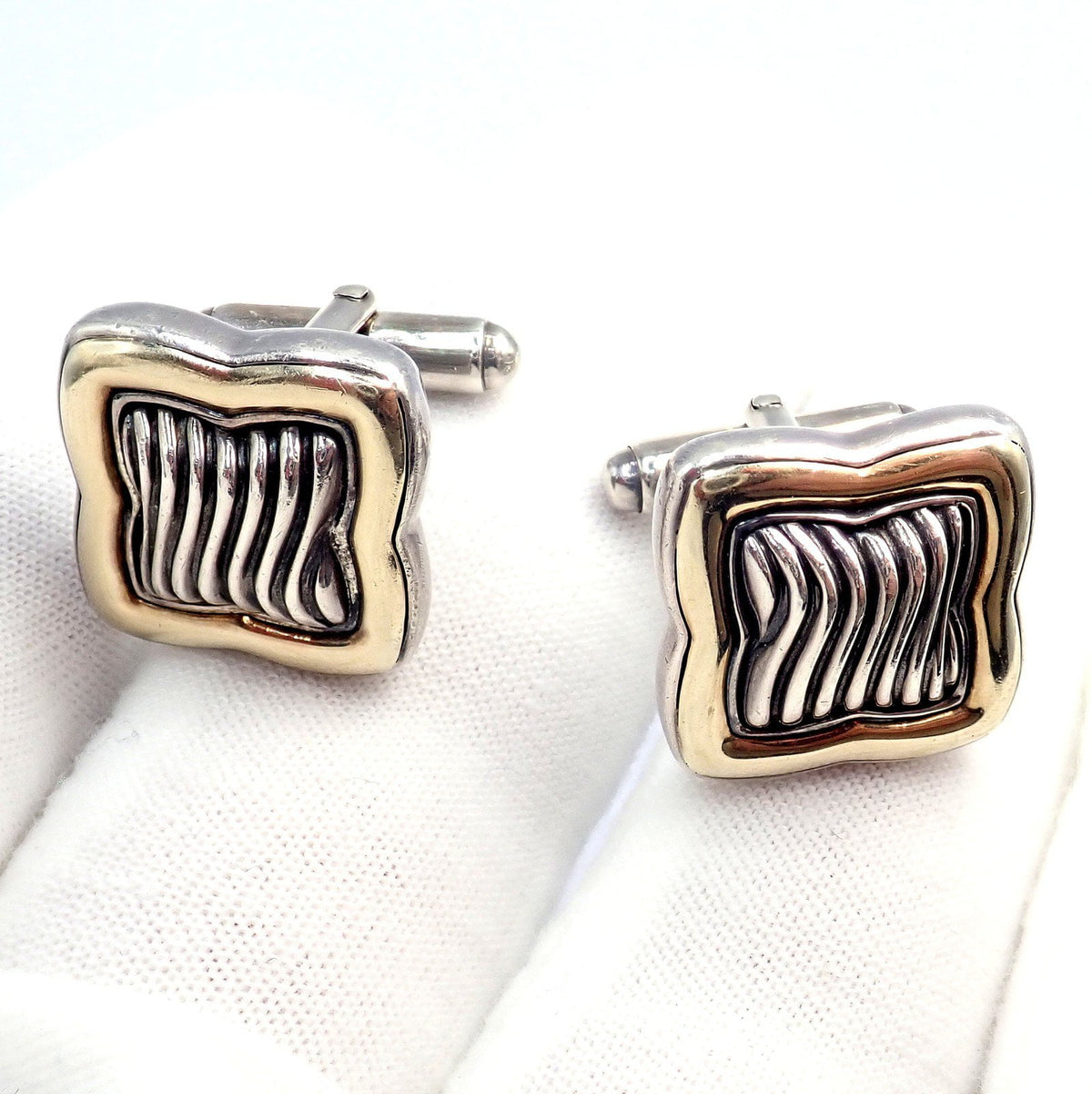 David Yurman Jewelry & Watches:Men's Jewelry:Cufflinks Authentic! David Yurman DY Silver 18k Yellow Gold Large Quatrefoil Cufflinks
