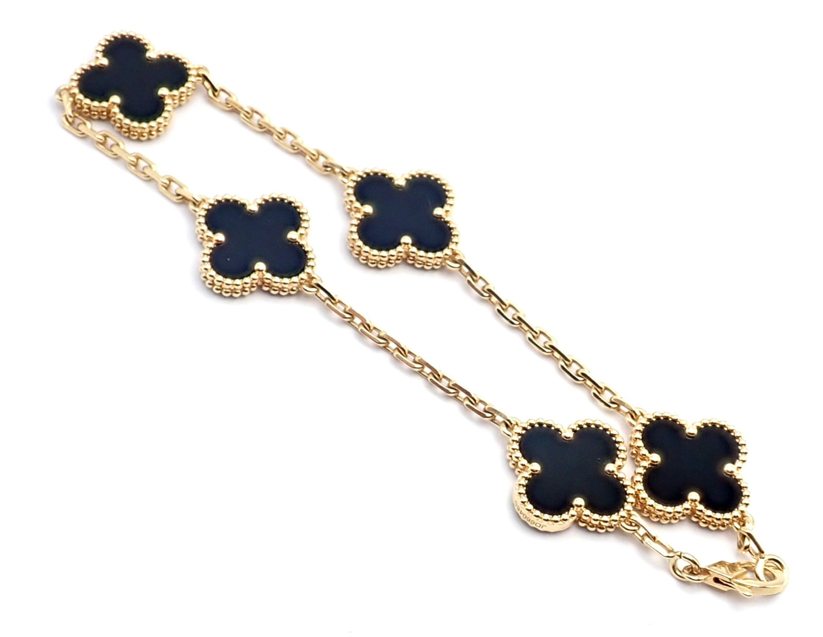 Authentic! Van Cleef & Arpels 18k Yellow Gold 5 Motif Onyx Alhambra Bracelet | Fortrove