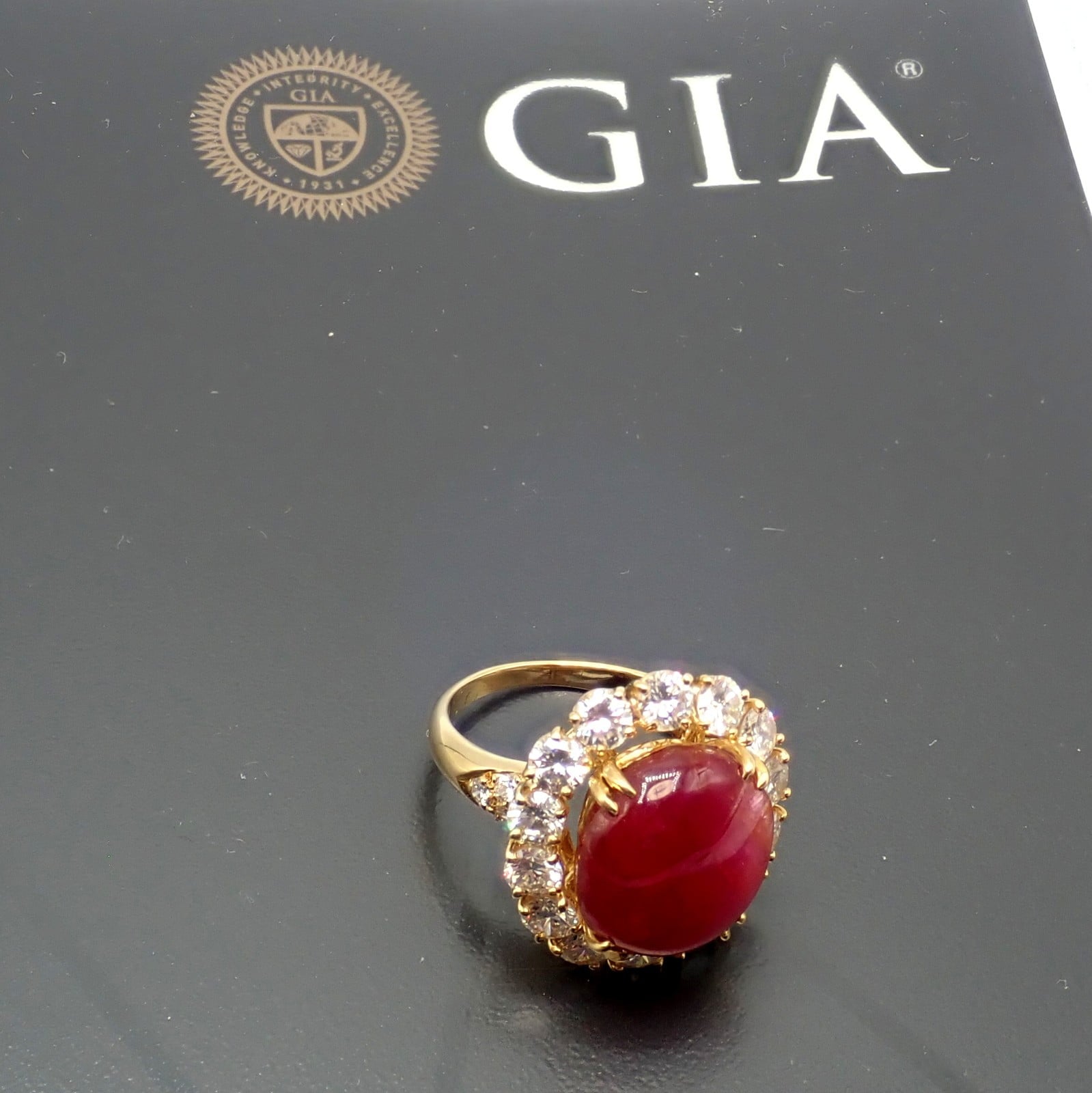 Van Cleef & Arpels Jewelry & Watches:Fine Jewelry:Rings Van Cleef & Arpels 18k Gold Large Cabochon Burmese No Heat Ruby Diamond Ring GIA