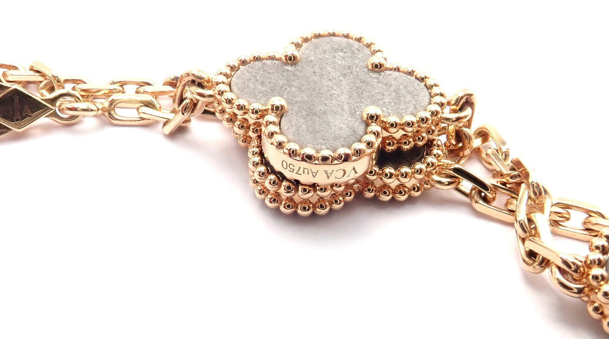 Van Cleef & Arpels Jewelry & Watches:Fine Jewelry:Necklaces & Pendants Van Cleef & Arpels 18k Rose Gold 20 Motif Alhambra Obsidian Necklace Cert.