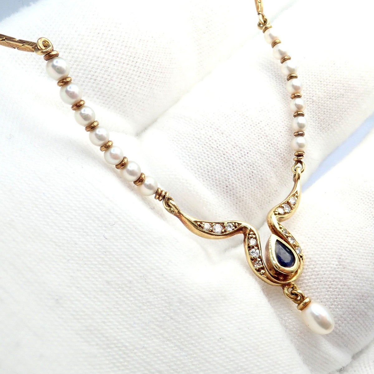 H. Stern Jewelry & Watches:Fine Jewelry:Necklaces & Pendants Rare Authentic H. Stern 18k Yellow Gold Diamond Sapphire Teardrop Pearl Necklace