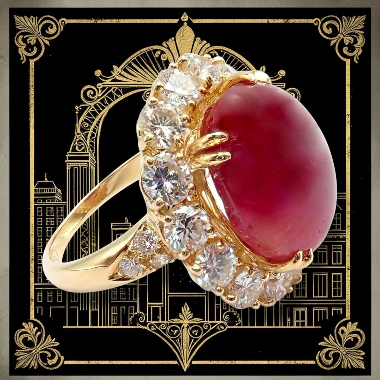 Van Cleef & Arpels Jewelry & Watches:Fine Jewelry:Rings Van Cleef & Arpels 18k Gold Large Cabochon Burmese No Heat Ruby Diamond Ring GIA