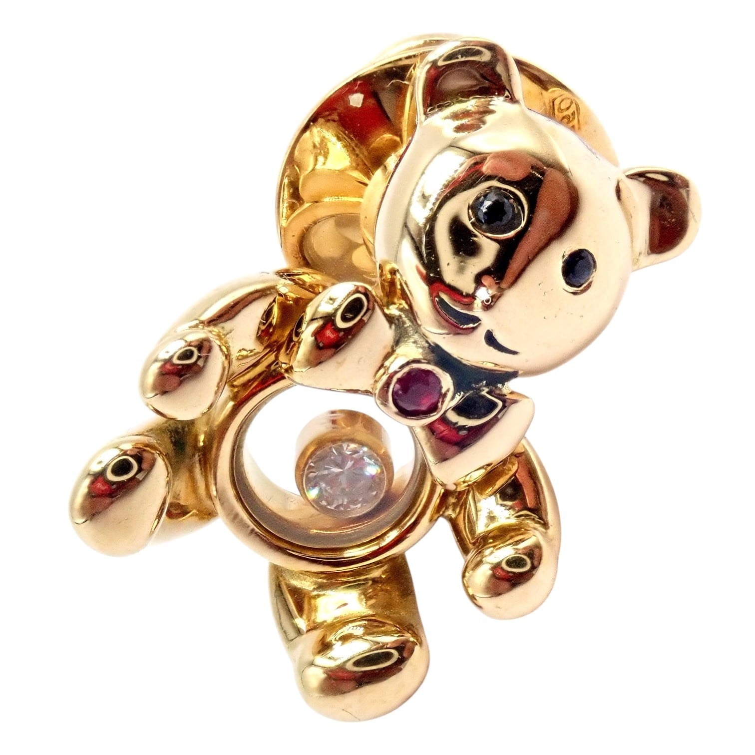 Chopard Jewelry & Watches:Fine Jewelry:Brooches & Pins Chopard 18k Yellow Gold Teddy Bear Happy Diamond Ruby Sapphire Pin Brooch