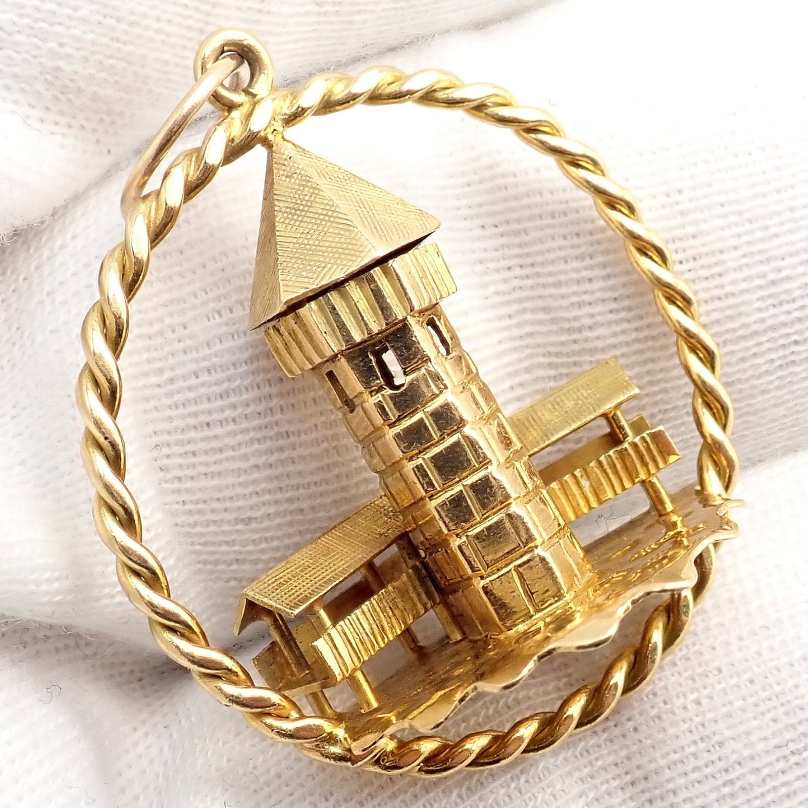 Gubelin Jewelry & Watches:Fine Jewelry:Bracelets & Charms Rare! Vintage Gubelin 18k Yellow Gold Wooden Chapel Bridge Tower Charm Pendant