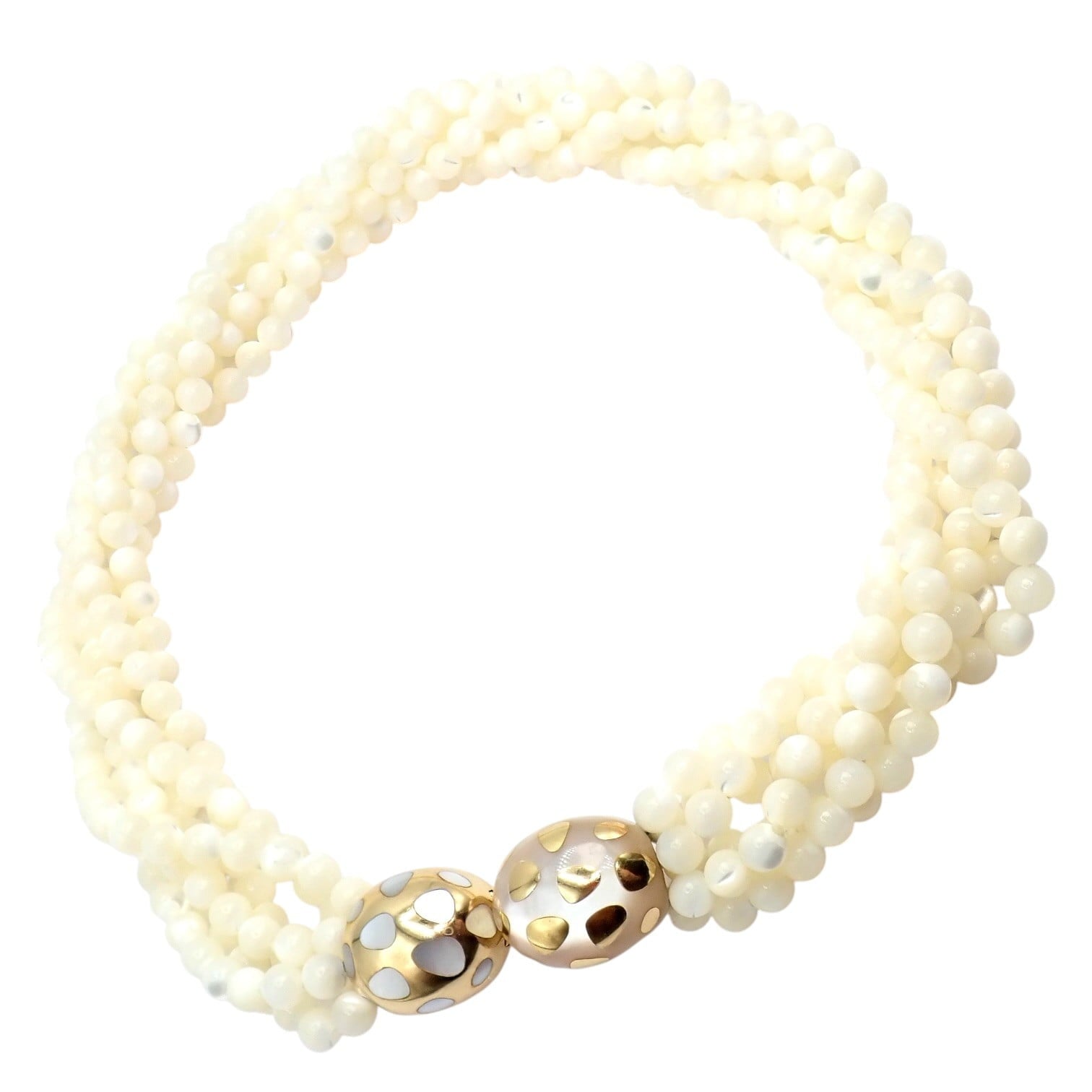 Tiffany & Co Cummings 18k Gold Mother Of Pearl Bead Positive Torsade Necklace | Fortrove