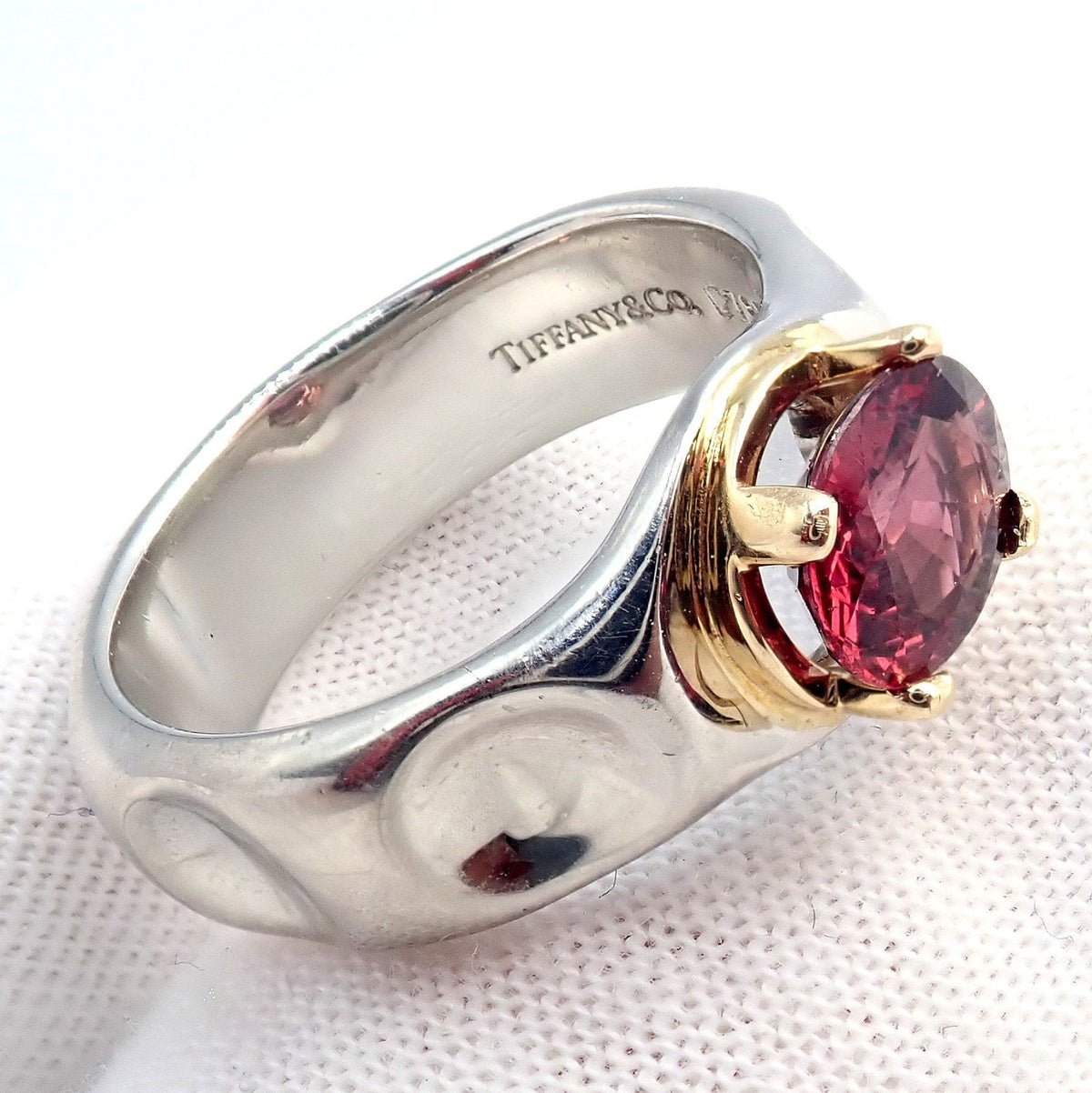 Tiffany & Co. Jewelry & Watches:Vintage & Antique Jewelry:Rings Tiffany & Co. Platinum 18k Yellow Gold Picasso Pink Tourmaline Groove Ring