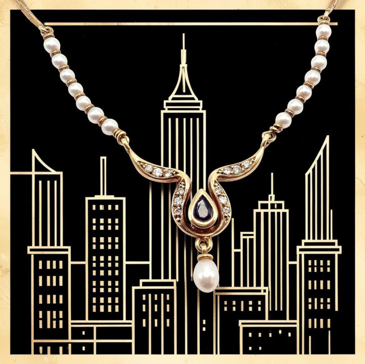 H. Stern Jewelry & Watches:Fine Jewelry:Necklaces & Pendants Rare Authentic H. Stern 18k Yellow Gold Diamond Sapphire Teardrop Pearl Necklace