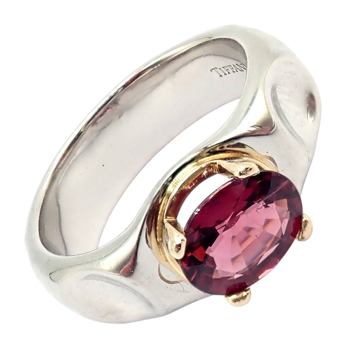 Tiffany & Co. Jewelry & Watches:Vintage & Antique Jewelry:Rings Tiffany & Co. Platinum 18k Yellow Gold Picasso Pink Tourmaline Groove Ring