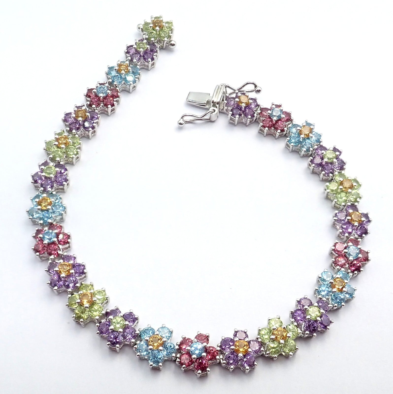 Estate Jewelry & Watches:Fine Jewelry:Jewelry Sets Estate 18k White Gold Color Stone Flower Necklace Ring Bracelet Earrings Set 52g