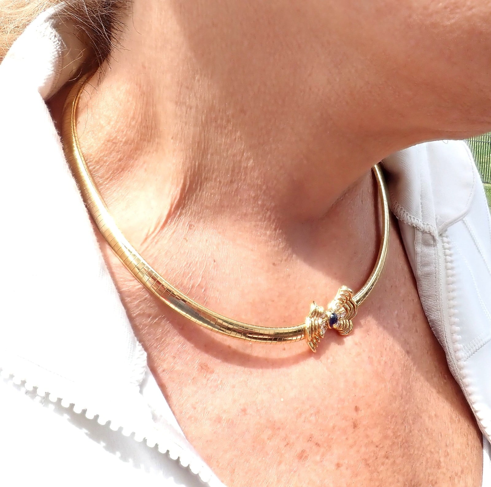 Christian Dior Jewelry & Watches:Fine Jewelry:Necklaces & Pendants Rare! Authentic Christian Dior 18k Yellow Gold Diamond Sapphire Bow Necklace