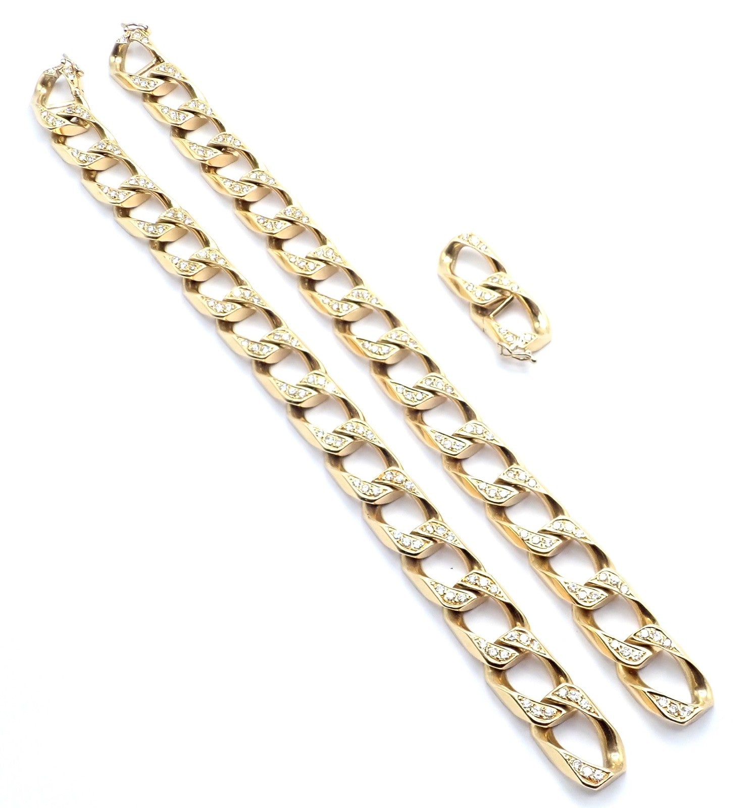Authentic! Bvlgari Bulgari 18k Yellow Gold Diamond Two Link Bracelets Necklace | Fortrove