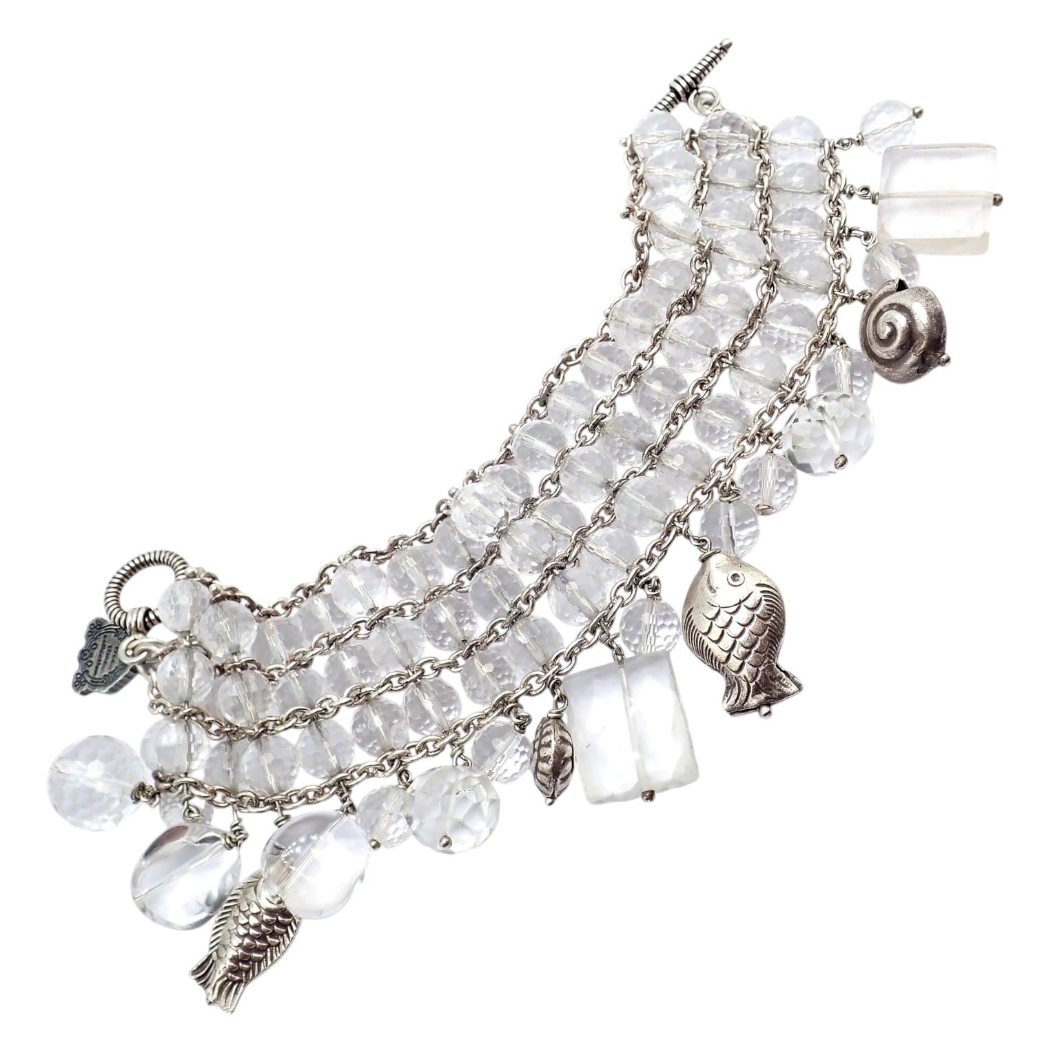 Buccellati Jewelry & Watches:Fine Jewelry:Bracelets & Charms Vintage Mario Buccellati Free Time Silver Quartz 3 Row Bead Fish Toggle Bracelet