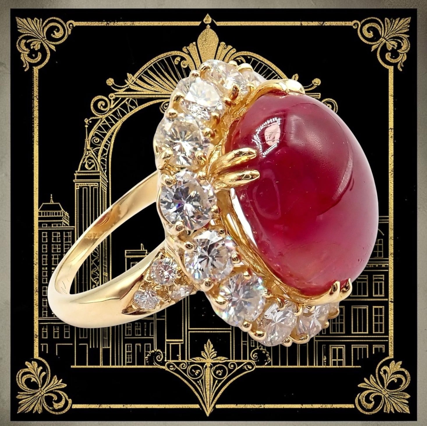 Van Cleef & Arpels Jewelry & Watches:Fine Jewelry:Rings Van Cleef & Arpels 18k Gold Large Cabochon Burmese No Heat Ruby Diamond Ring GIA