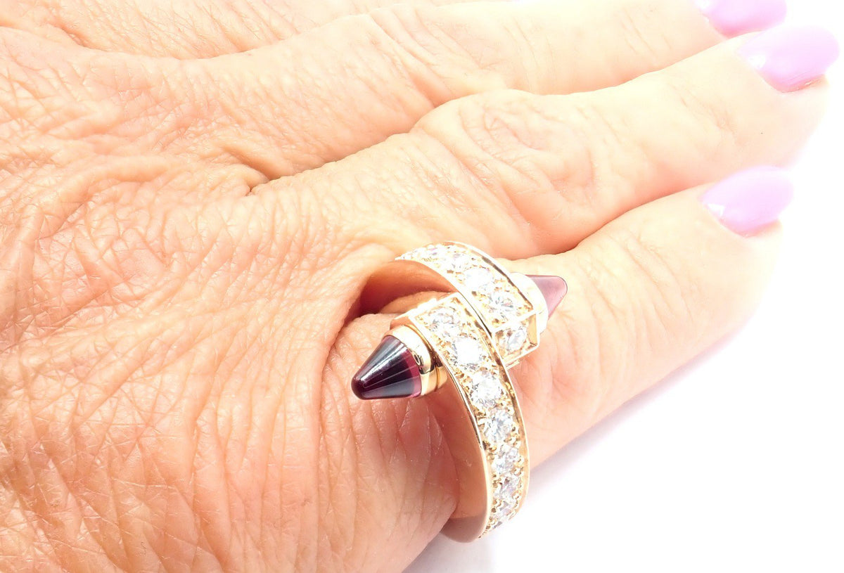 Cartier Jewelry & Watches:Fine Jewelry:Rings Authentic! Cartier Menotte 18k Rose Gold Diamond Rhodolite Band Ring