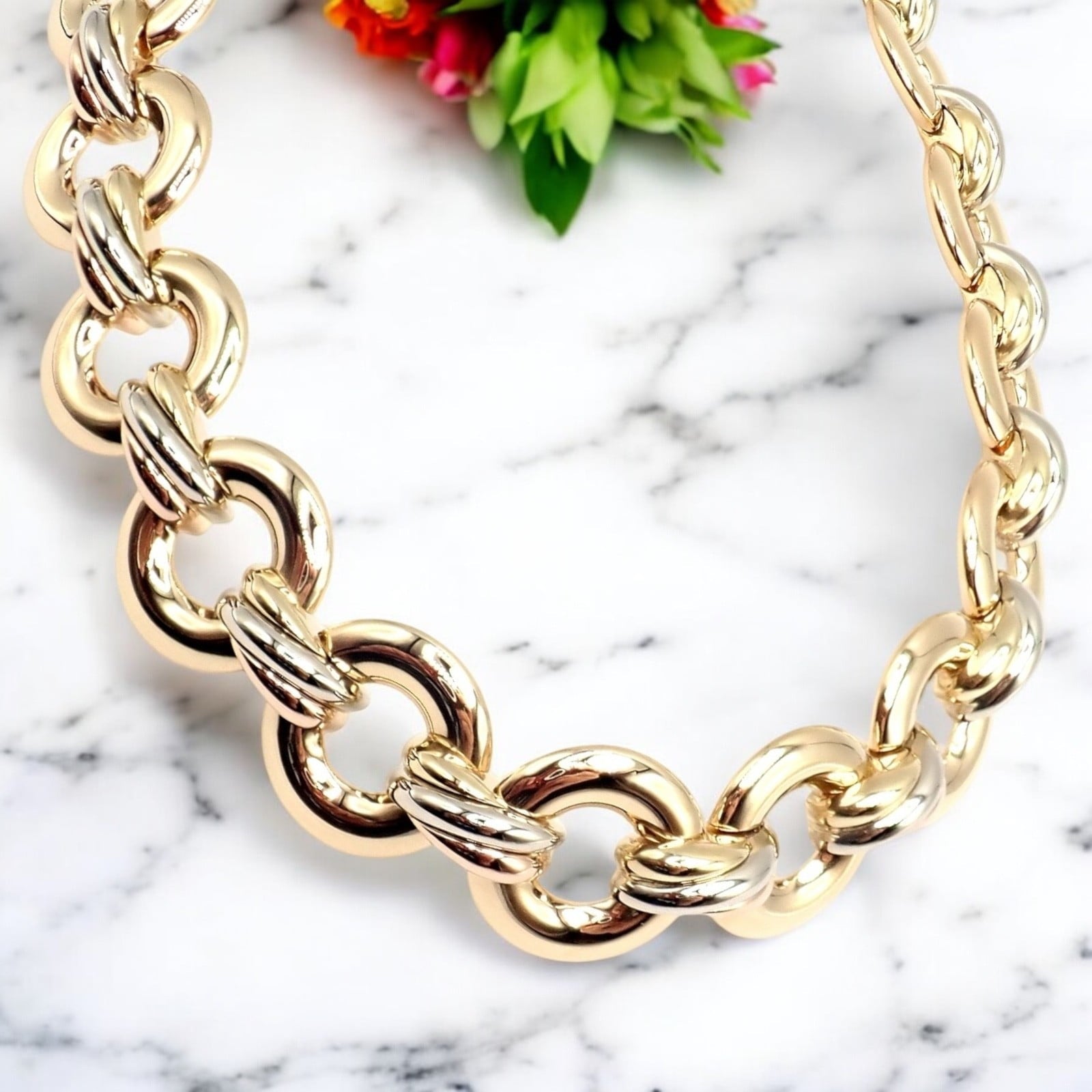 Cartier Jewelry & Watches:Fine Jewelry:Necklaces & Pendants Vintage! Authentic Cartier Trinity 18k Tri-Color Gold Round Link Necklace 1996