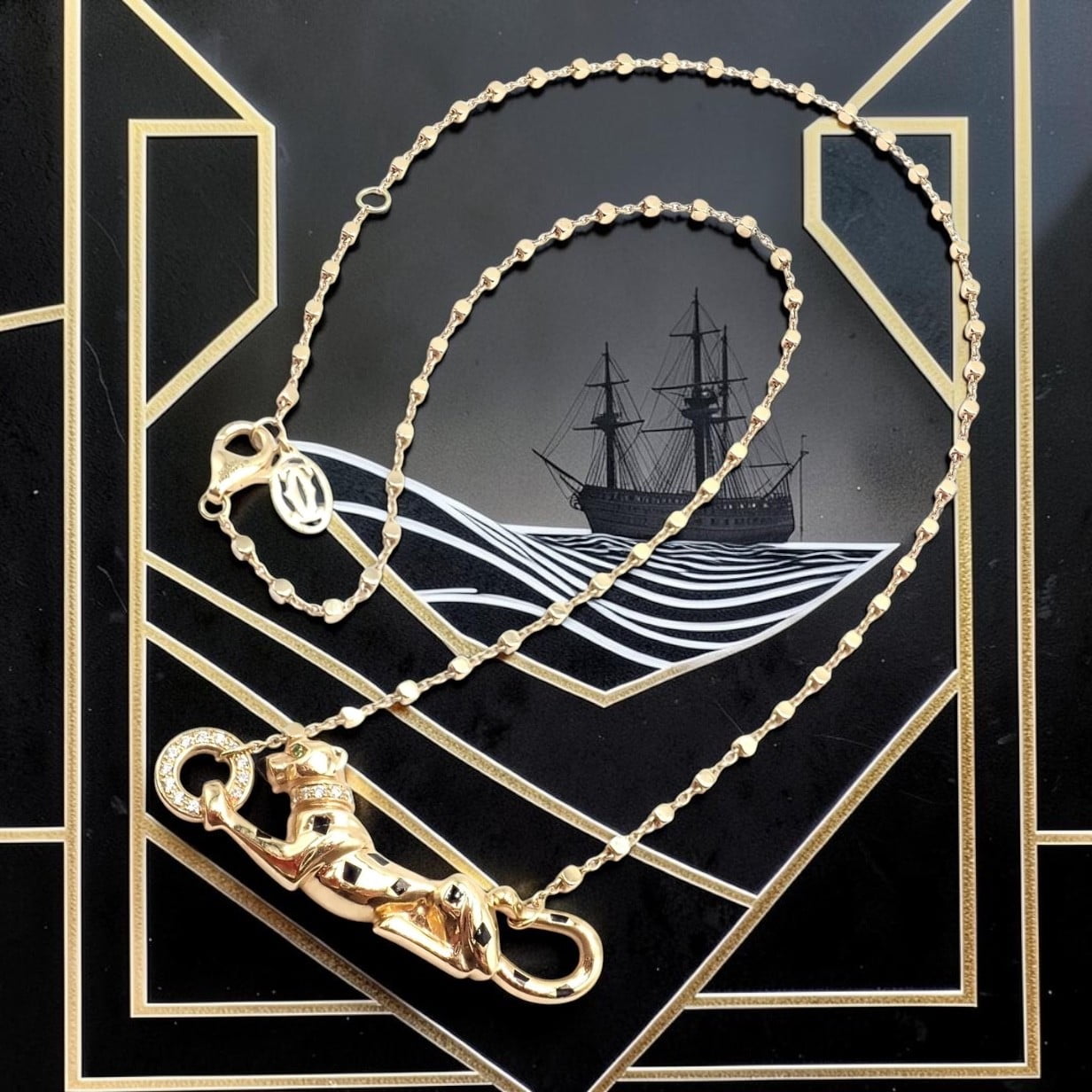 Authentic! Cartier Panther 18k Yellow Gold Diamond Tsavorite Necklace Cert. | Fortrove