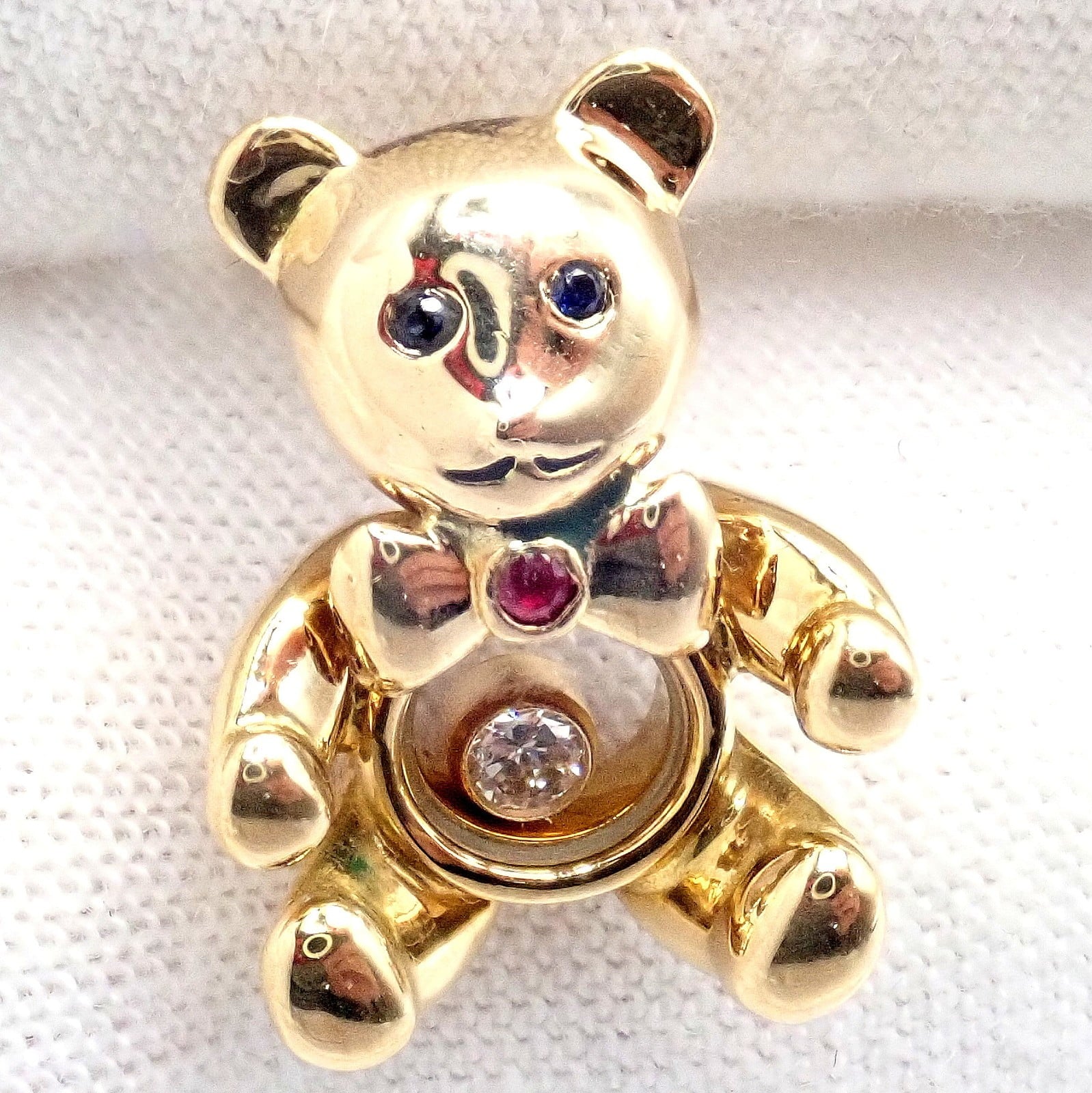 Chopard Jewelry & Watches:Fine Jewelry:Brooches & Pins Chopard 18k Yellow Gold Teddy Bear Happy Diamond Ruby Sapphire Pin Brooch