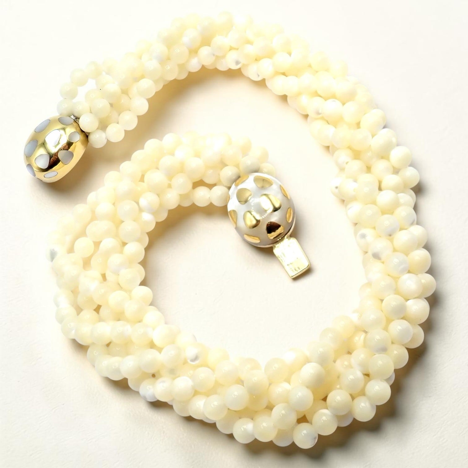 Tiffany & Co Cummings 18k Gold Mother Of Pearl Bead Torsade Inlaid Necklace | Fortrove