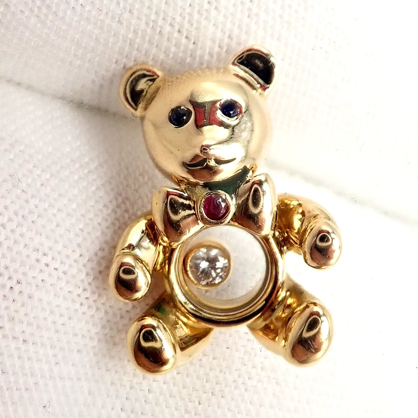 Chopard Jewelry & Watches:Fine Jewelry:Brooches & Pins Chopard 18k Yellow Gold Teddy Bear Happy Diamond Ruby Sapphire Pin Brooch