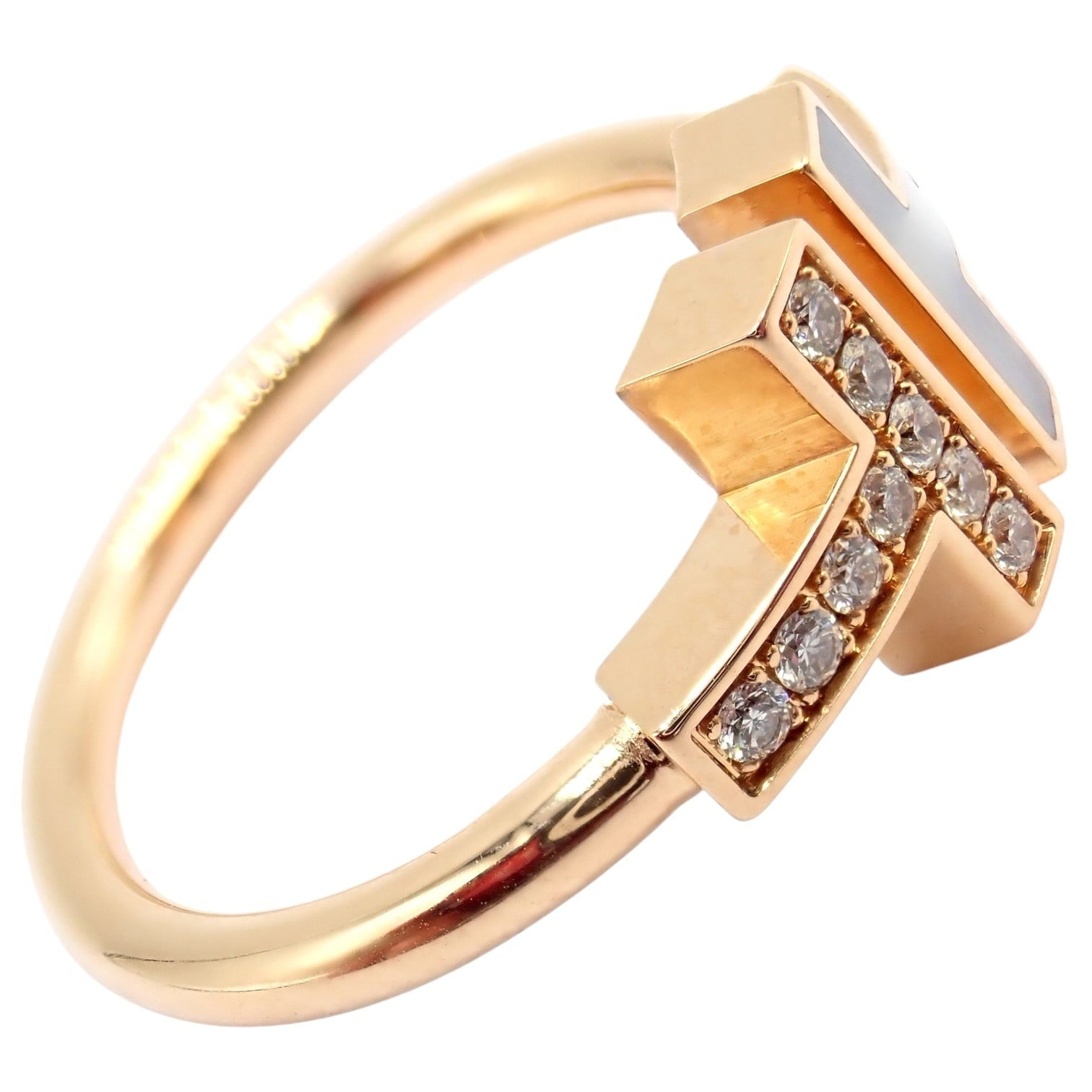 Tiffany & Co. Jewelry & Watches:Fine Jewelry:Rings Authentic Tiffany & Co. 18k Yellow Gold Diamond Mother of Pearl T Wire Ring sz 6