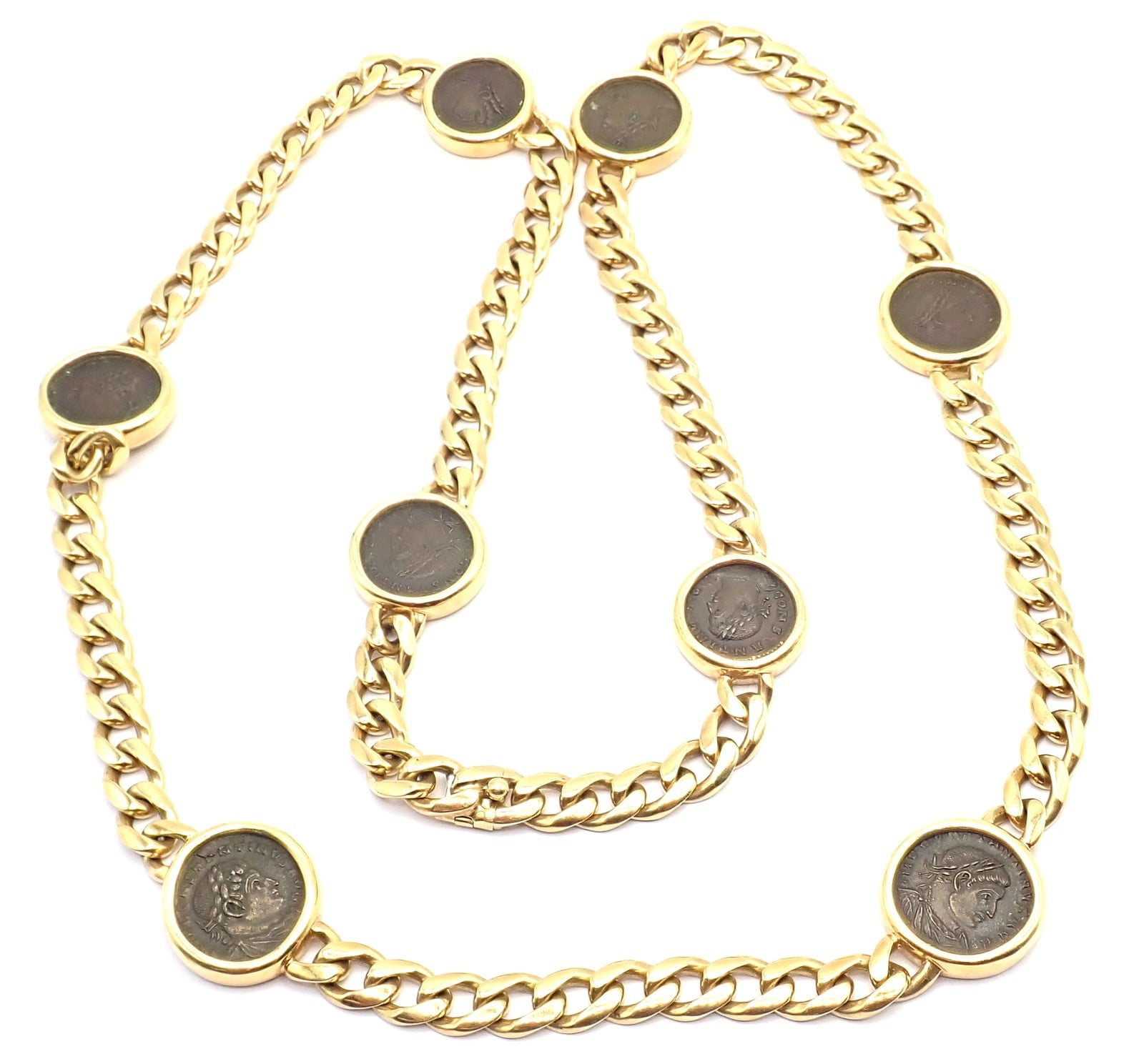 Bvlgari Jewelry & Watches:Fine Jewelry:Necklaces & Pendants Bvlgari Bulgari 18k Yellow Gold Antique 8 Coin Monete 32" Long Link Necklace