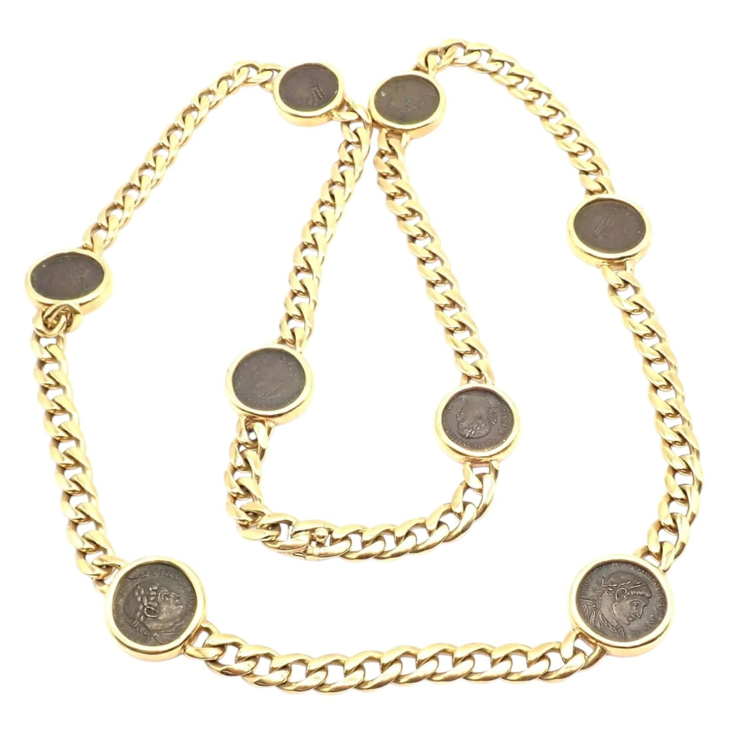 Bvlgari Jewelry & Watches:Fine Jewelry:Necklaces & Pendants Bvlgari Bulgari 18k Yellow Gold Antique 8 Coin Monete 32" Long Link Necklace