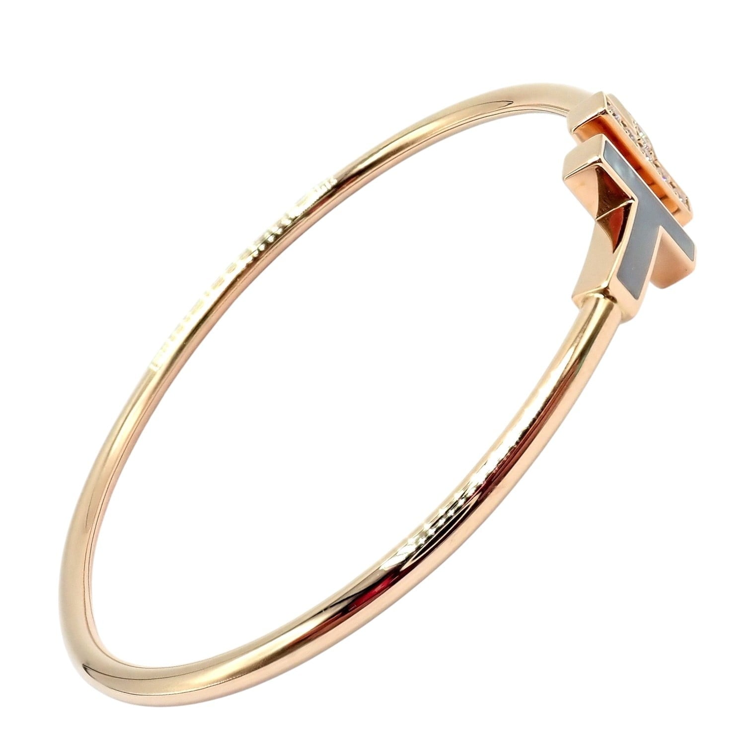 Tiffany & Co. Jewelry & Watches:Fine Jewelry:Bracelets & Charms Authentic! Tiffany & Co 18k Rose Gold Diamond T Wire Mother of Pearl Bracelet