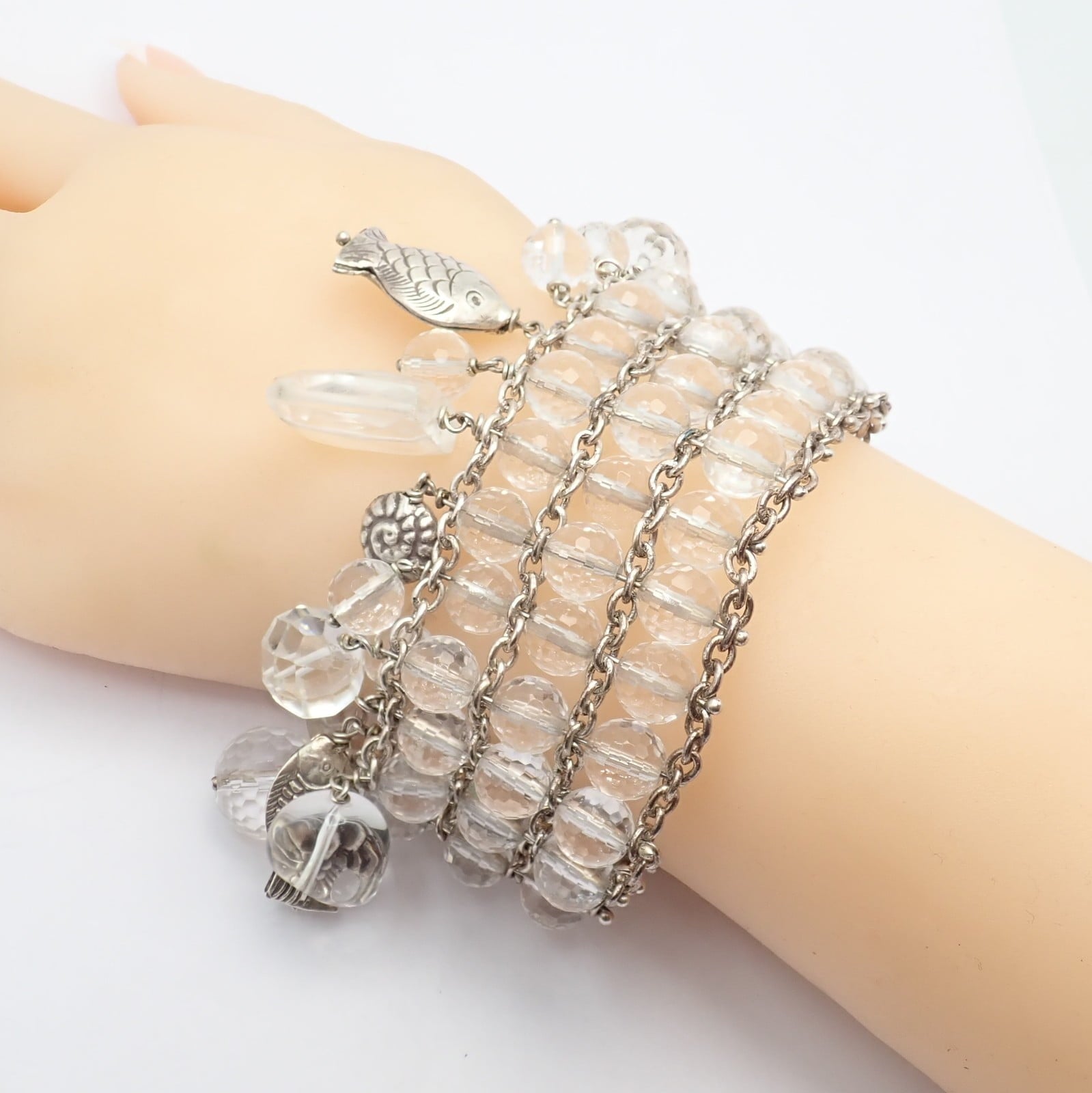 Buccellati Jewelry & Watches:Fine Jewelry:Bracelets & Charms Vintage Mario Buccellati Free Time Silver Quartz 3 Row Bead Fish Toggle Bracelet