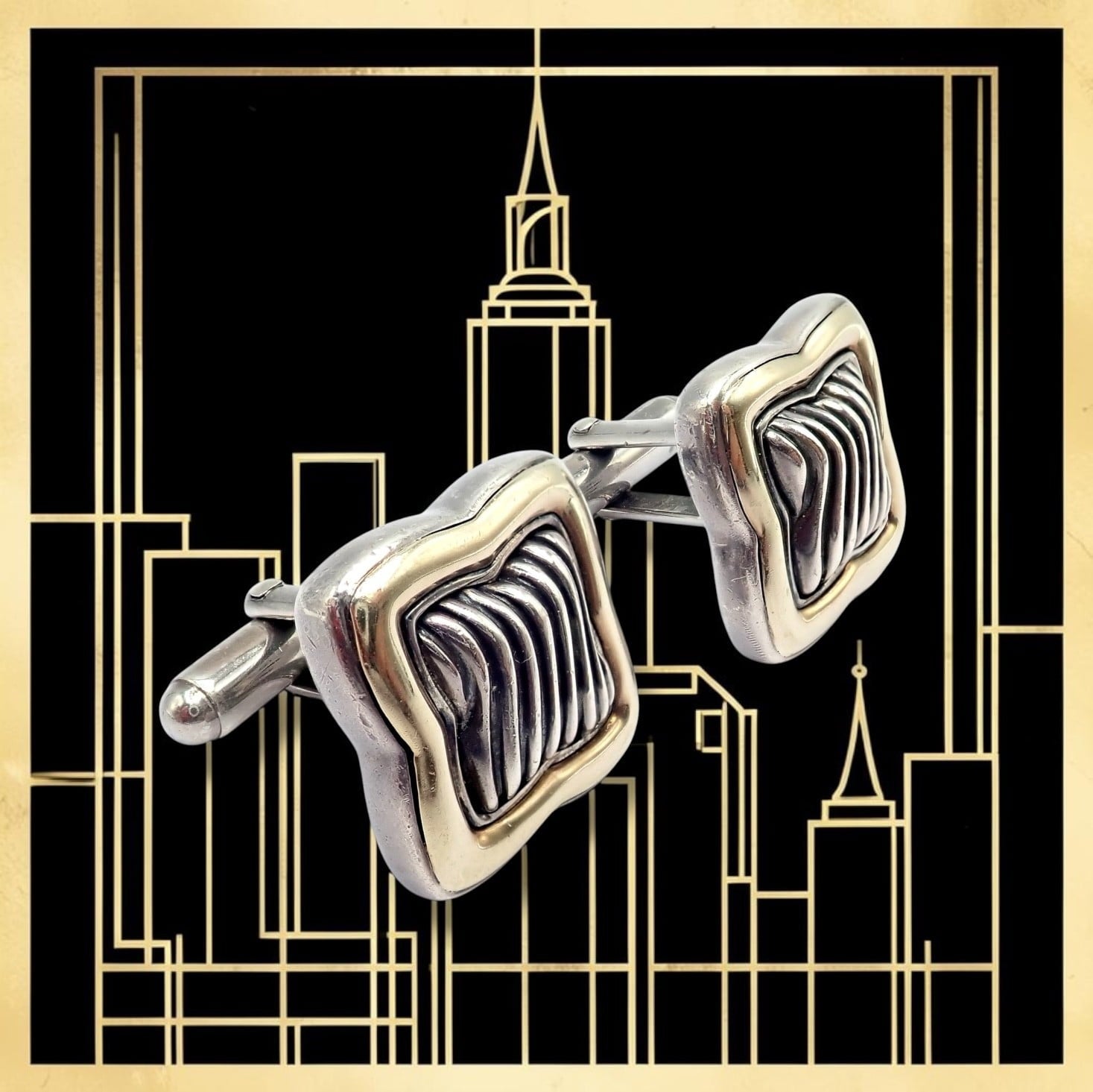 David Yurman Jewelry & Watches:Men's Jewelry:Cufflinks Authentic! David Yurman DY Silver 18k Yellow Gold Large Quatrefoil Cufflinks