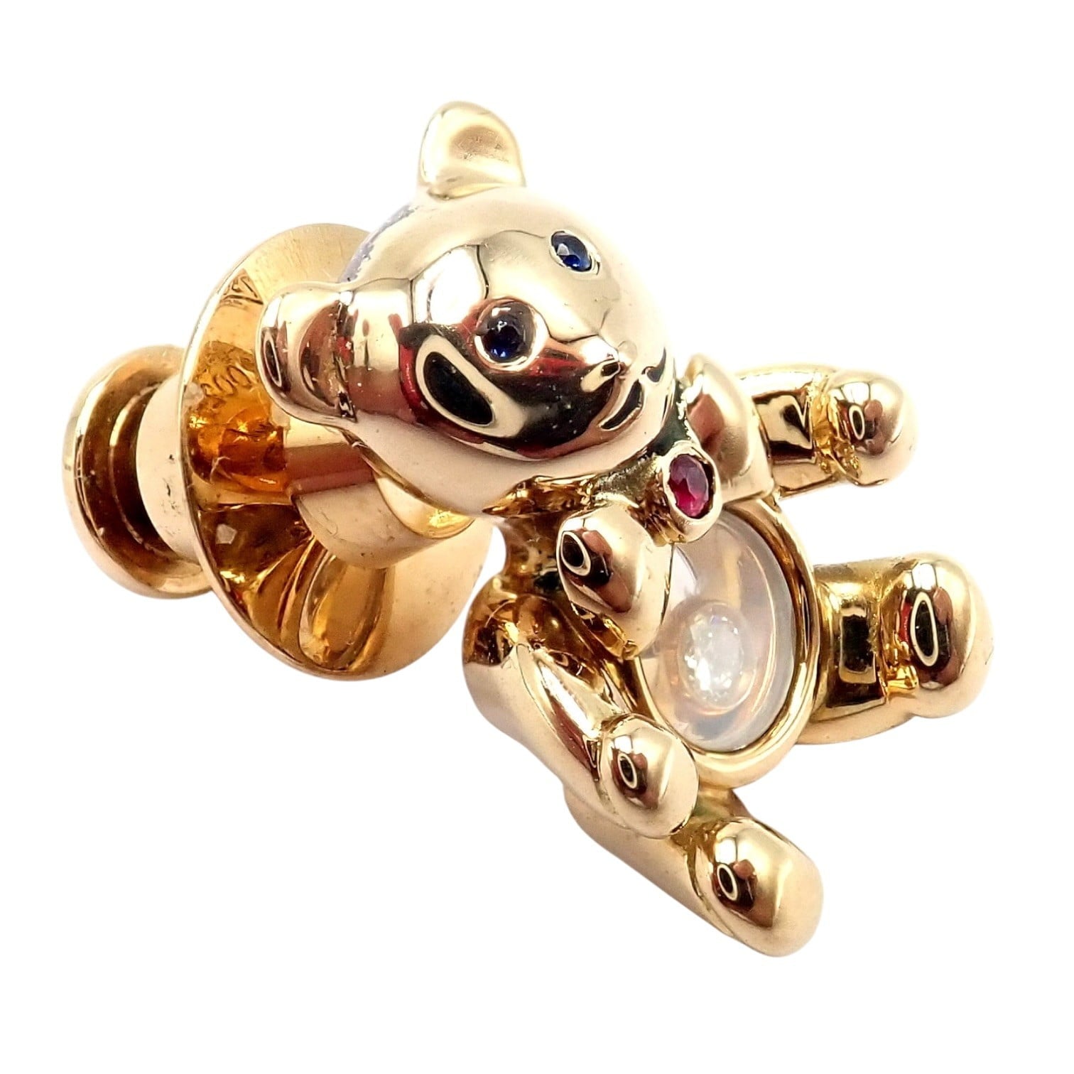 Chopard Jewelry & Watches:Fine Jewelry:Brooches & Pins Chopard 18k Yellow Gold Teddy Bear Happy Diamond Ruby Sapphire Pin Brooch